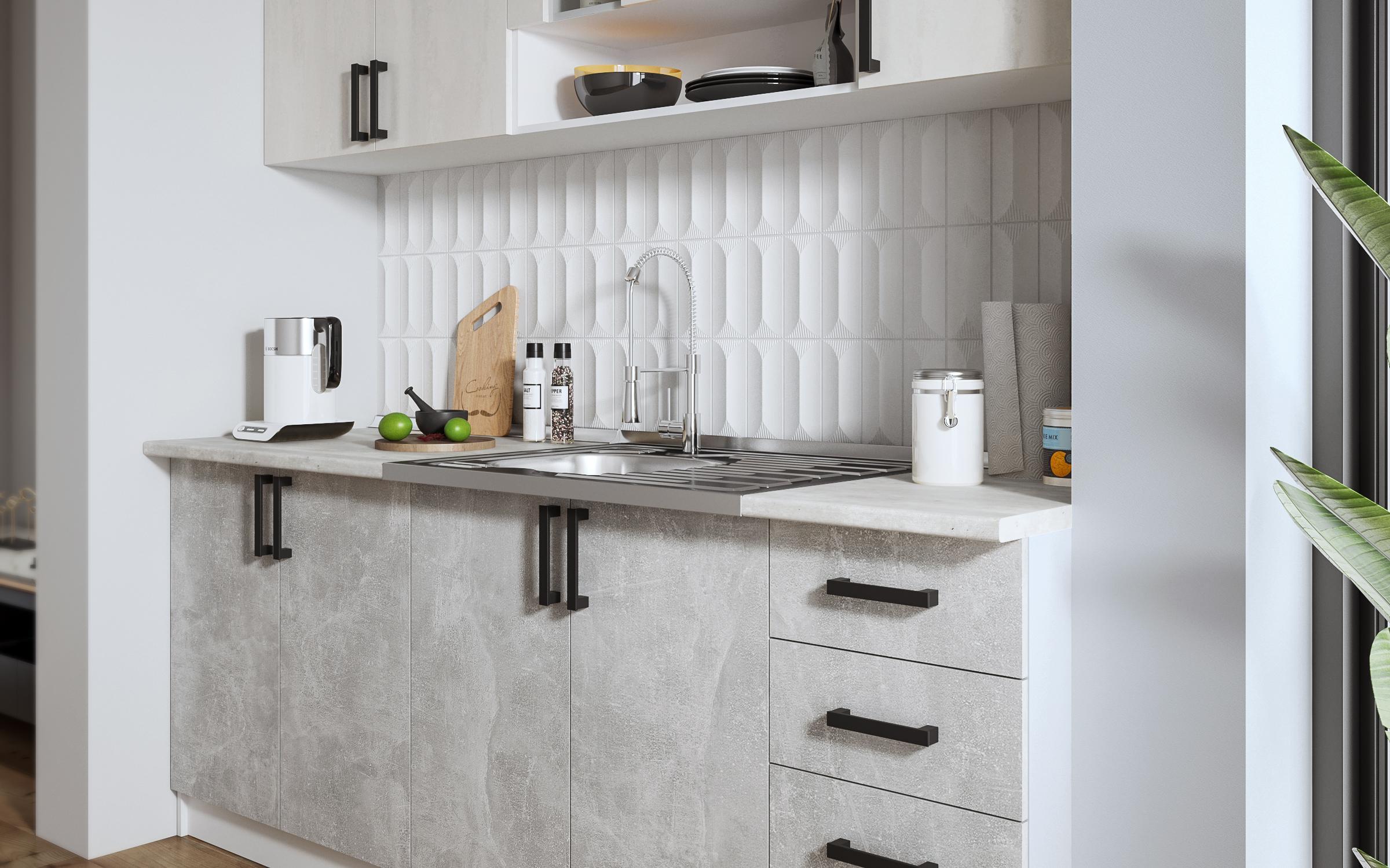 Κουζίνα με πάγκο Verana, λευκό + beton+ silk  3