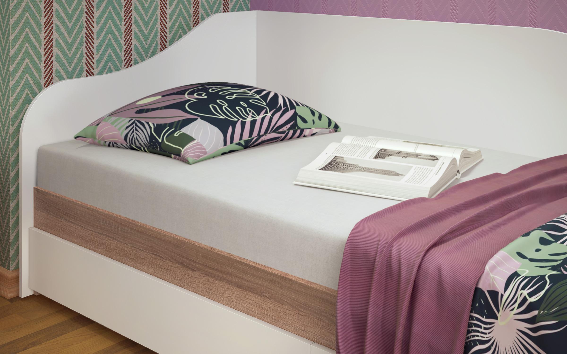 Κρεβάτι με συρτάρια Alaska М004, δρυς Sonoma + λευκό  4