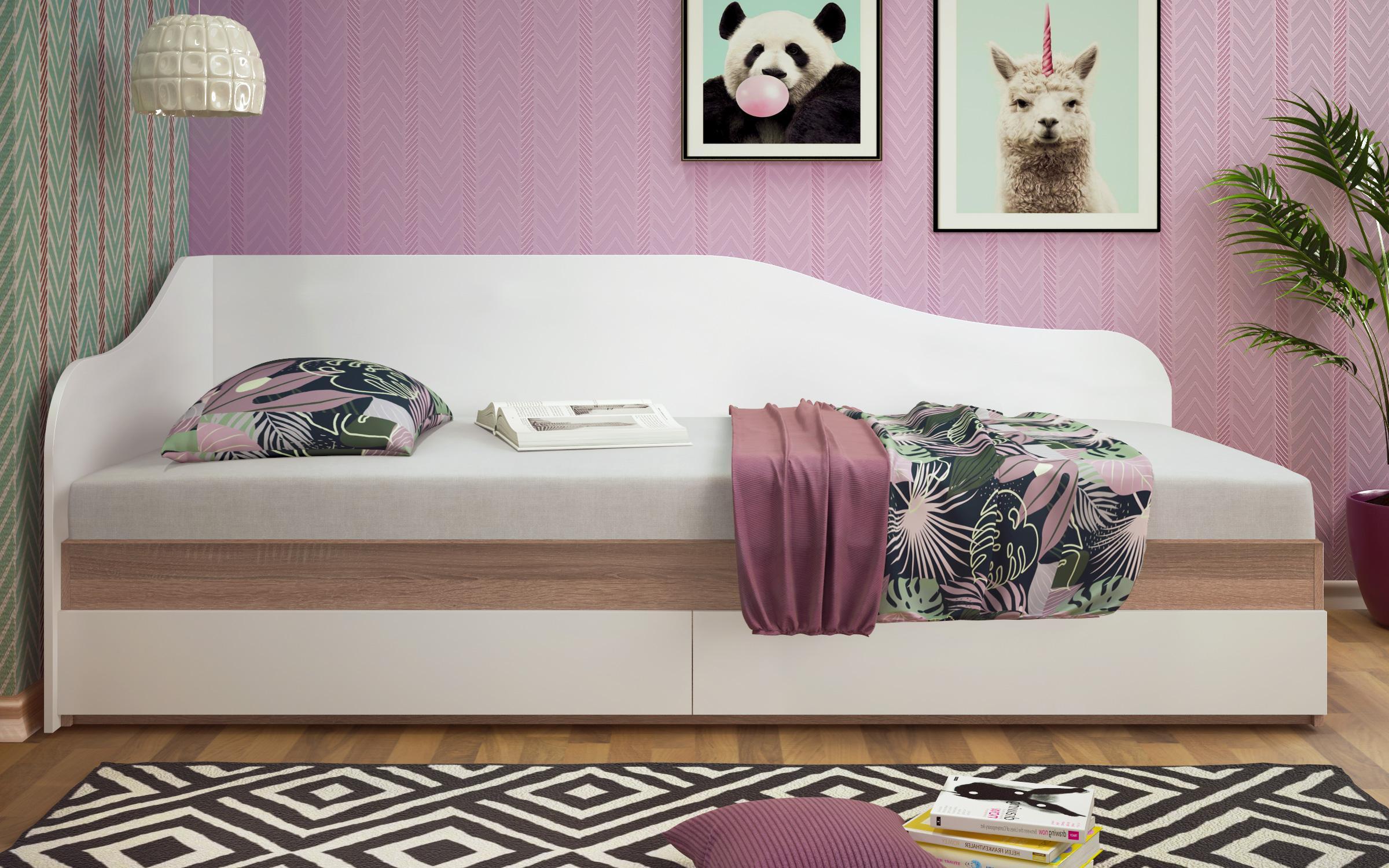 Κρεβάτι με συρτάρια Alaska М004, δρυς Sonoma + λευκό  2