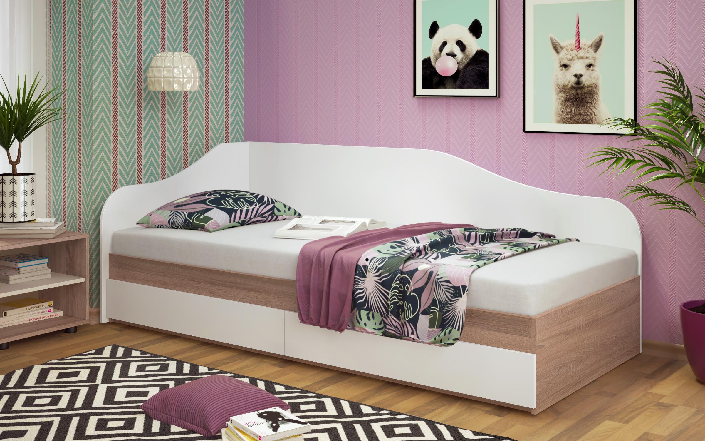 Κρεβάτι με συρτάρια Alaska М004, δρυς Sonoma + λευκό  1
