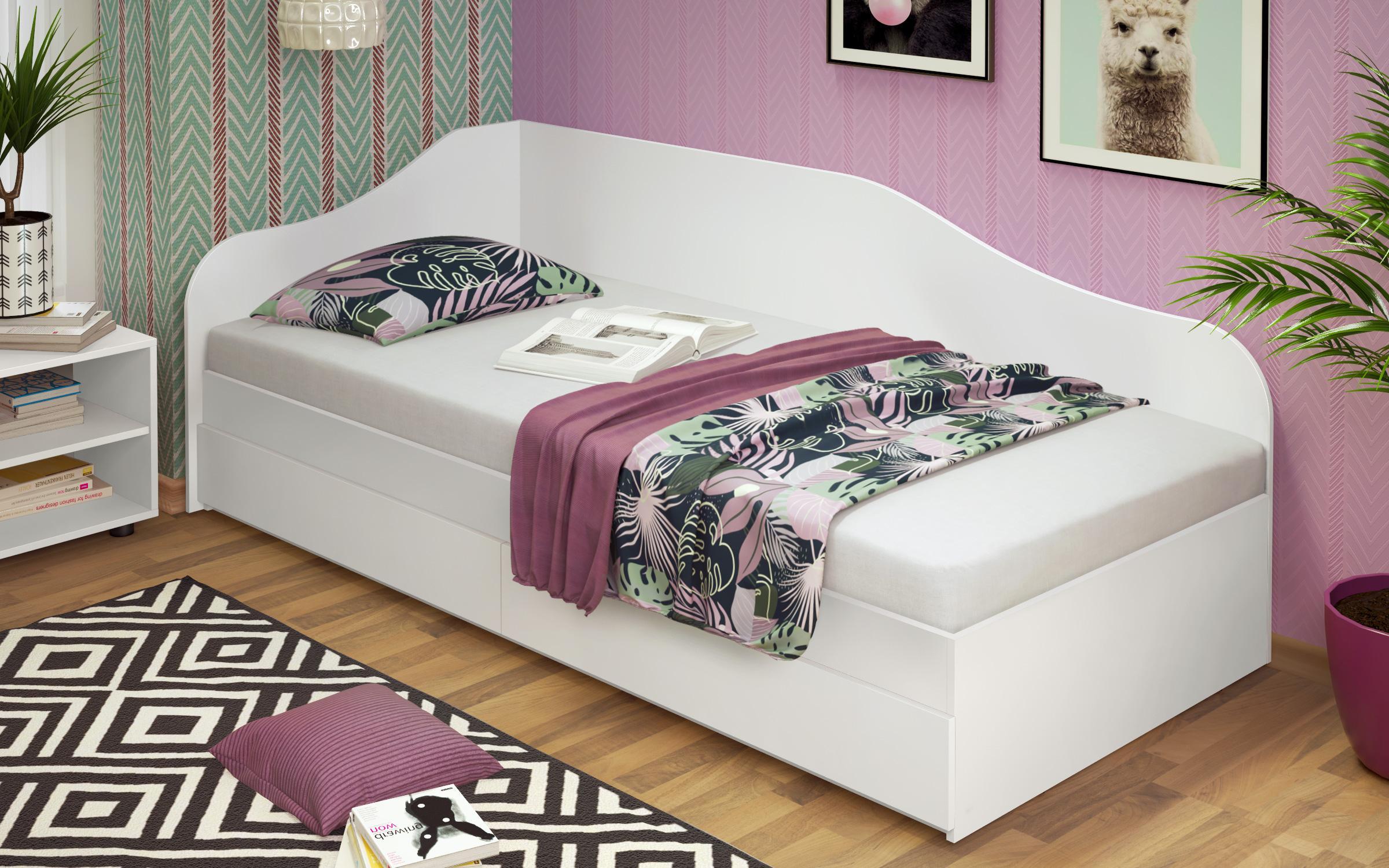 Κρεβάτι με 2 τάβλες και 2 συρτάρια Alaska M004 90/200, λευκό  3