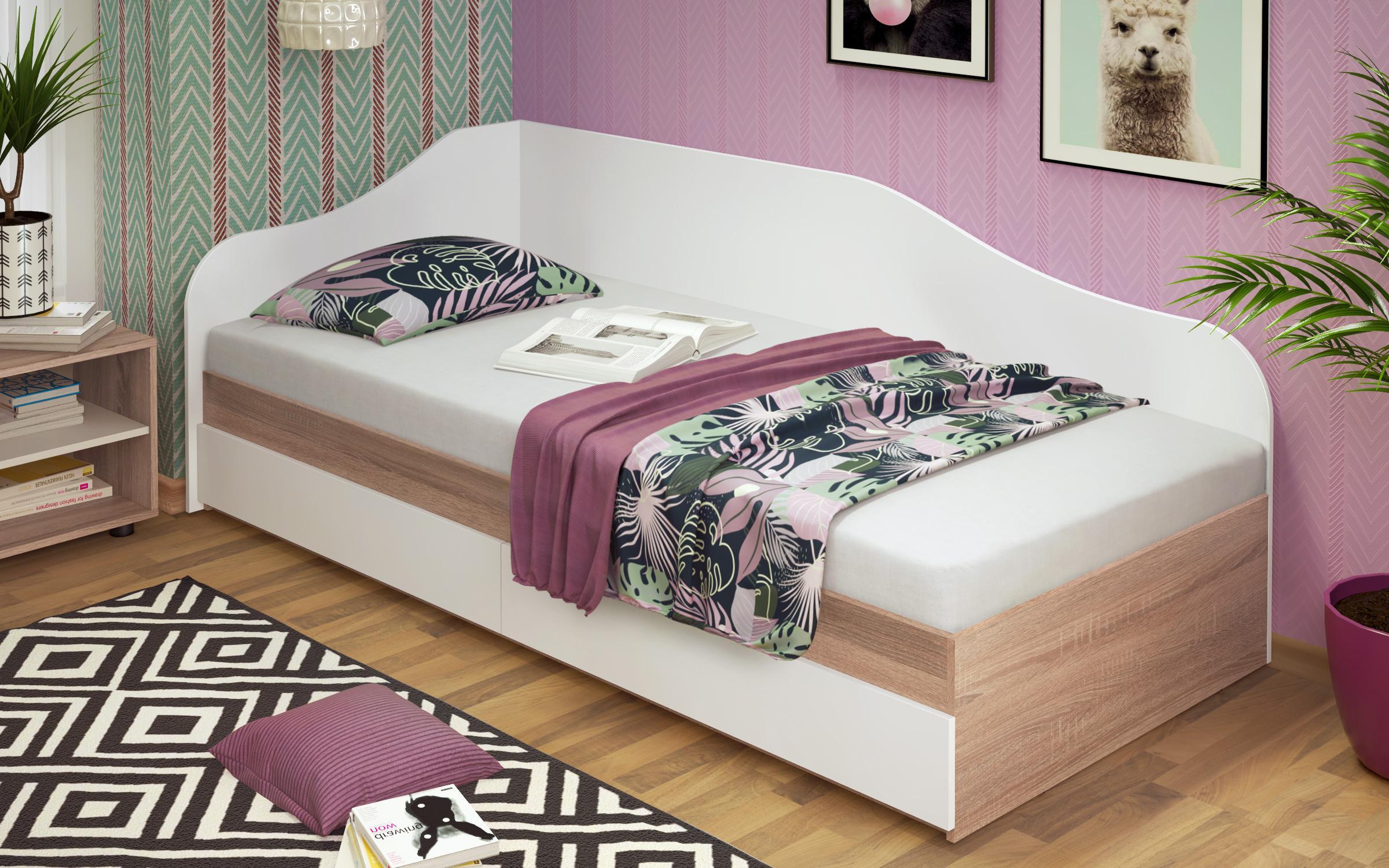 Κρεβάτι με συρτάρια Alaska М004, δρυς Sonoma + λευκό  3