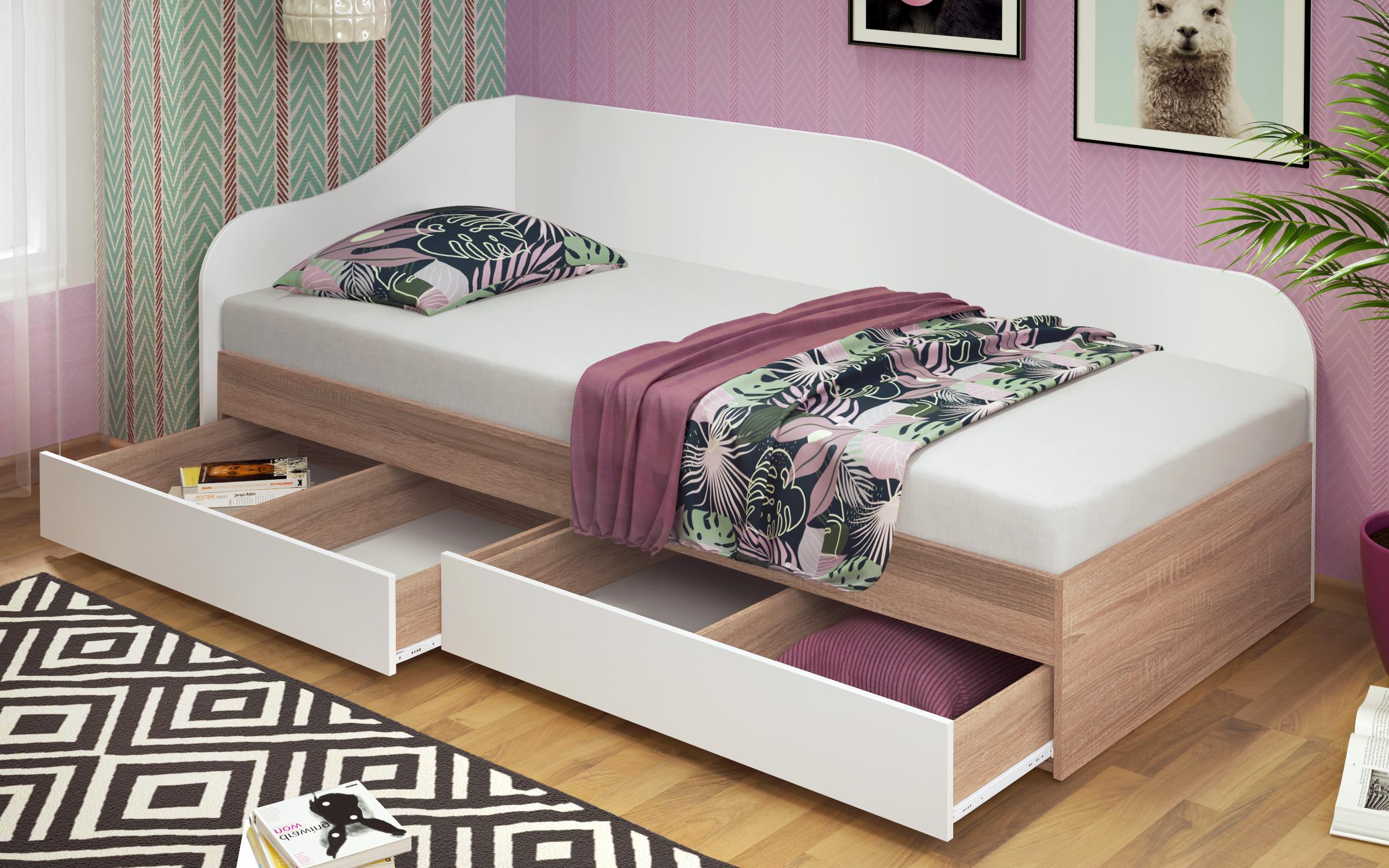 Κρεβάτι με συρτάρια Alaska М004, δρυς Sonoma + λευκό  5
