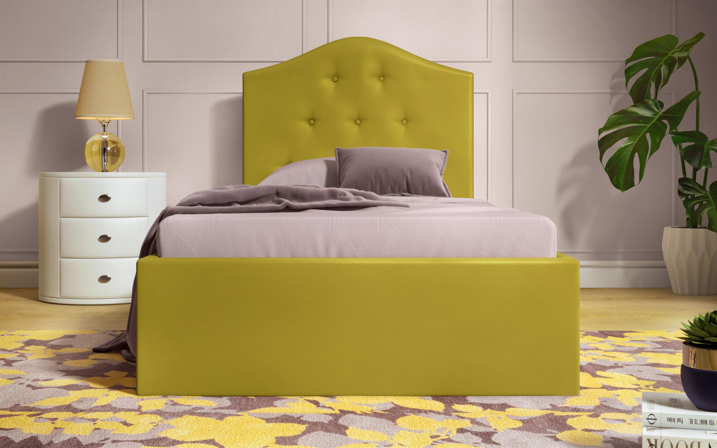 Κρεβάτι Kami, κίτρινο δέρμα  2