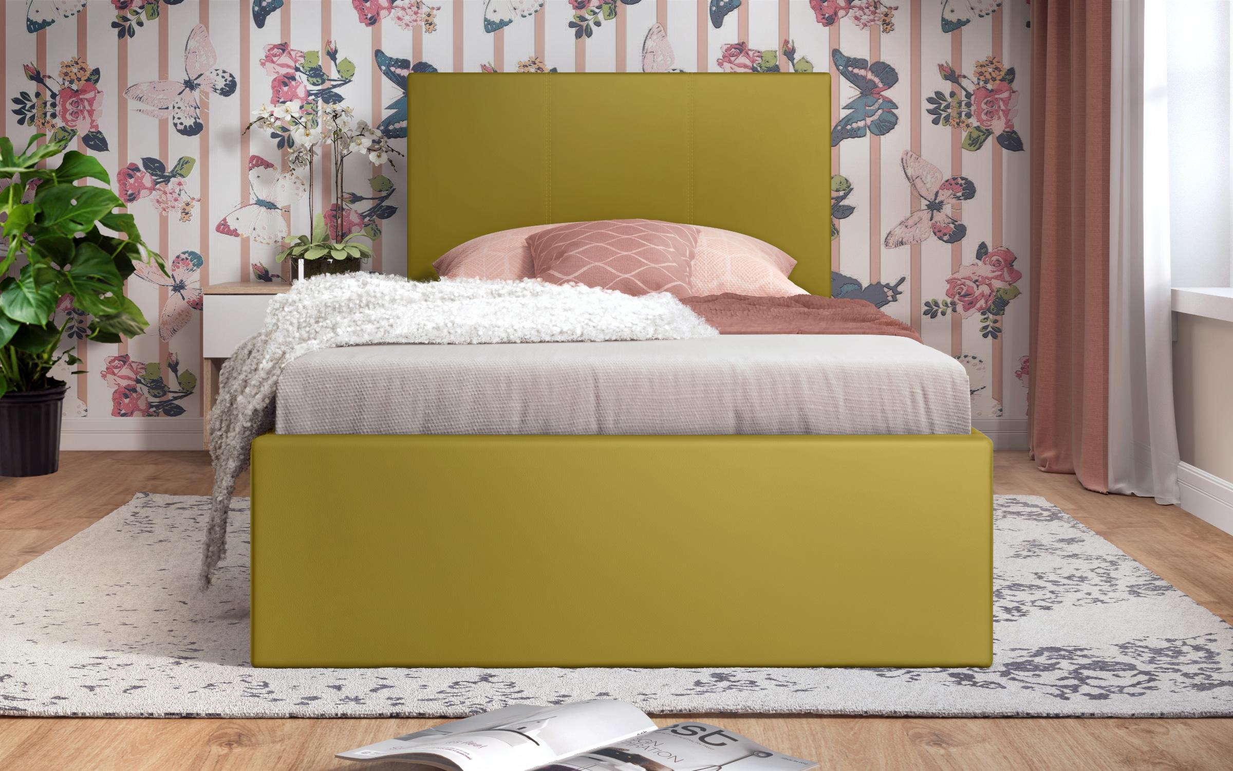 Κρεβάτι Oli για στρώμα 90/200, κίτρινο δέρμα  3