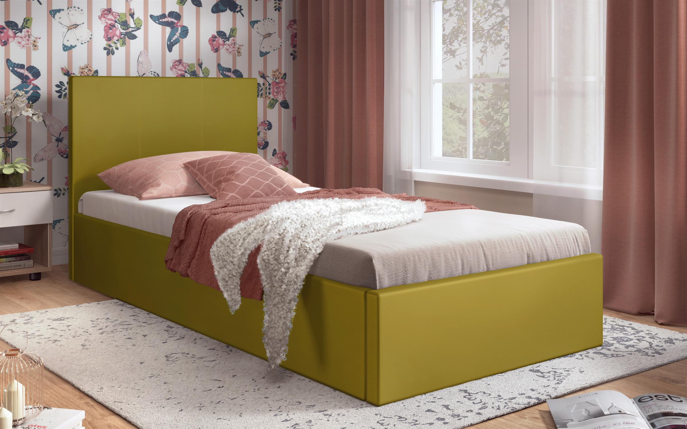 Κρεβάτι Oli για στρώμα 90/200, κίτρινο δέρμα  1