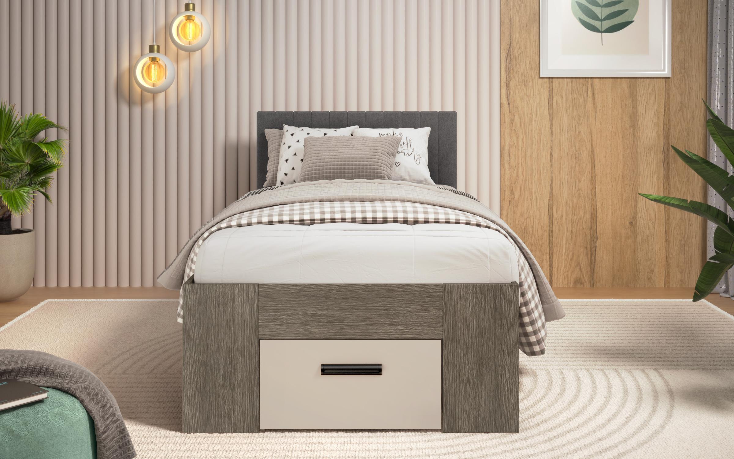 Κρεβάτι 90/200 Trace, ανθρακί δρυς + cashmere + γκρι Ej46  4