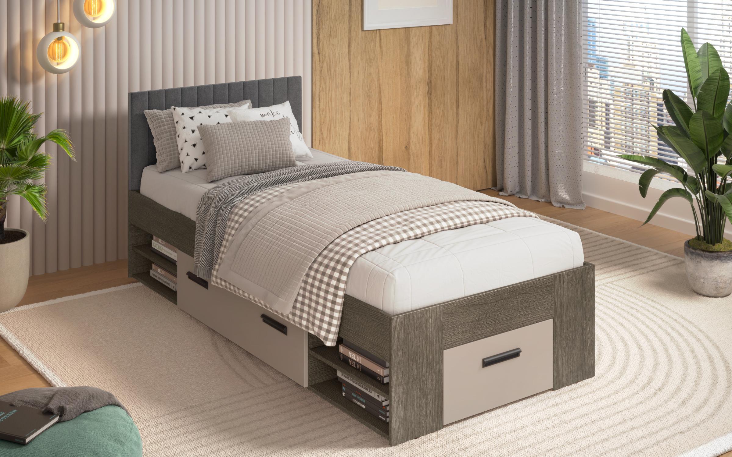 Κρεβάτι 90/200 Trace, ανθρακί δρυς + cashmere + γκρι Ej46  3