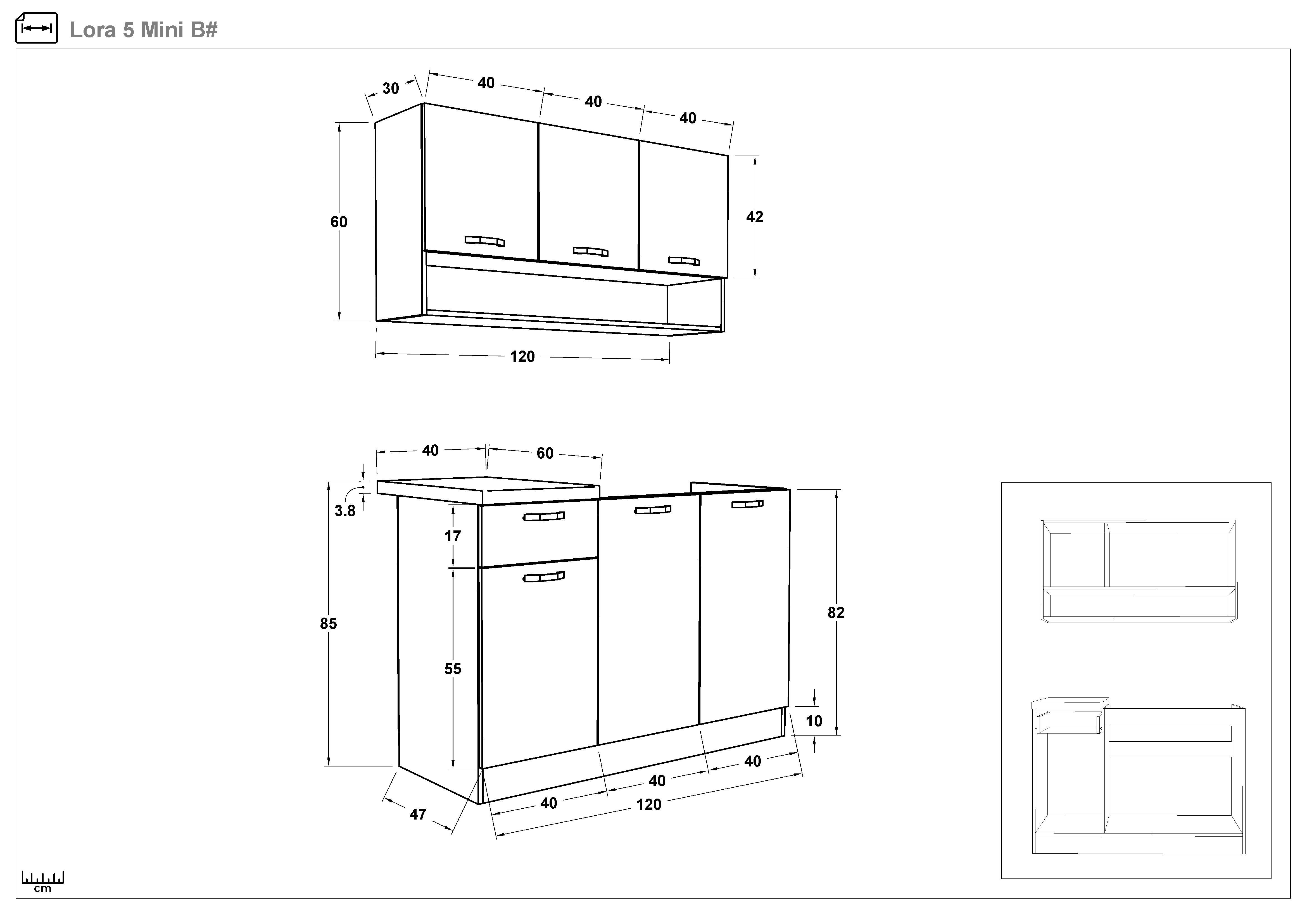 Σετ Κουζίνα Laura 5 mini + τραπέζι τραπεζαρίας Aurea XL, cahmere + δρυς ανθρακί  2