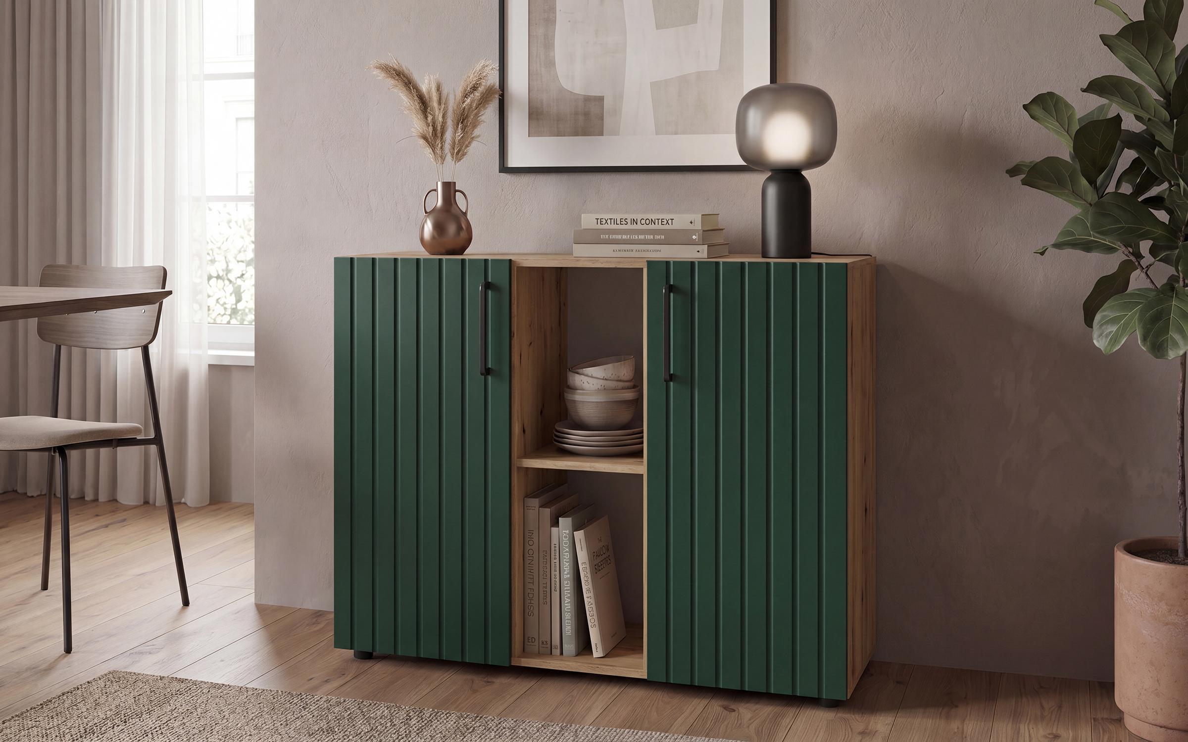 Συρταριέρα MDF Valdo, δρυς evok + πράσινο  3