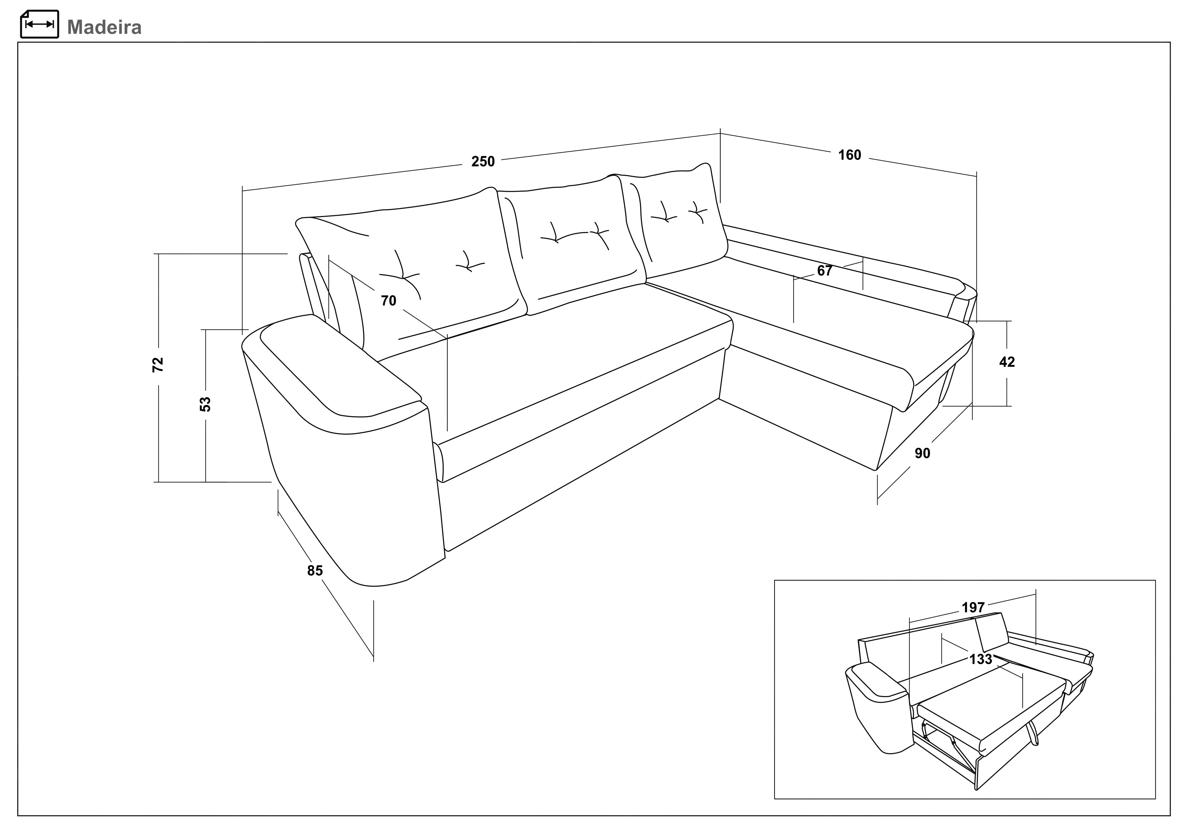 Γωνιακός καναπές – κρεβάτι Madeira, γκρι + μαύρο δέρμα  2