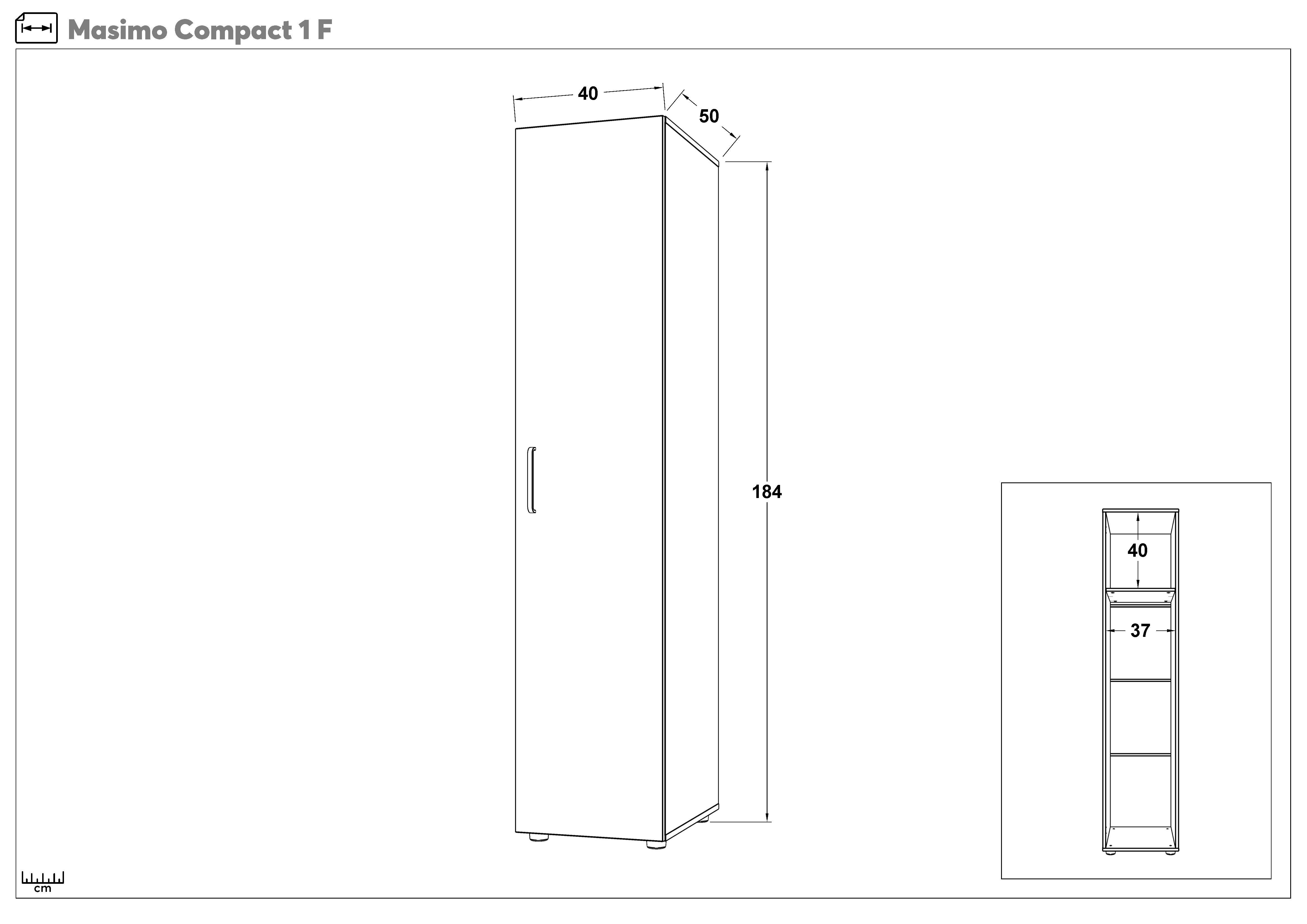 Μονόφυλλη ντουλάπα με ράγα Masimo Compact 1, δρυς sonoma  2