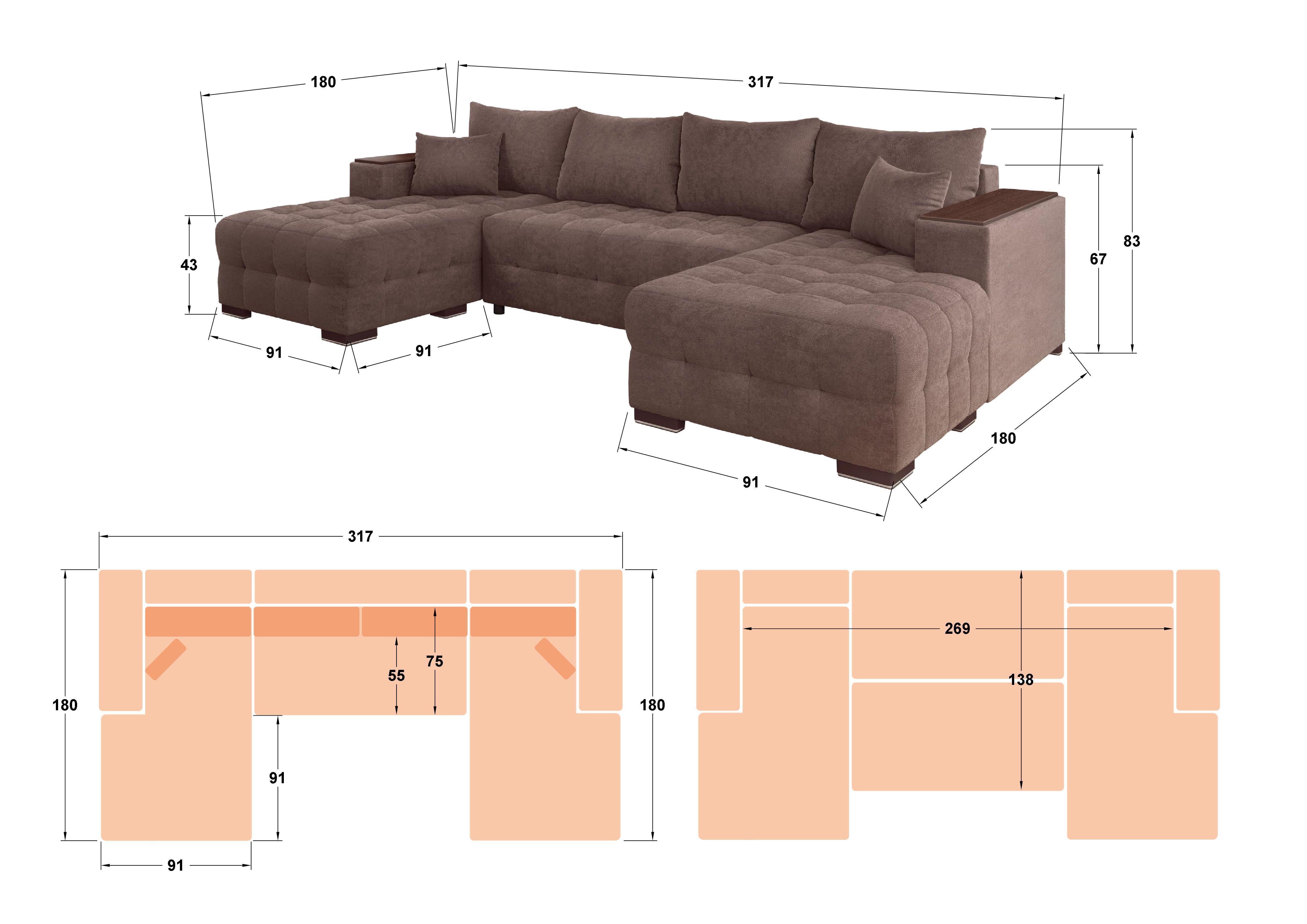 Καναπές σε σχήμα Π Melvin, γκρι  2