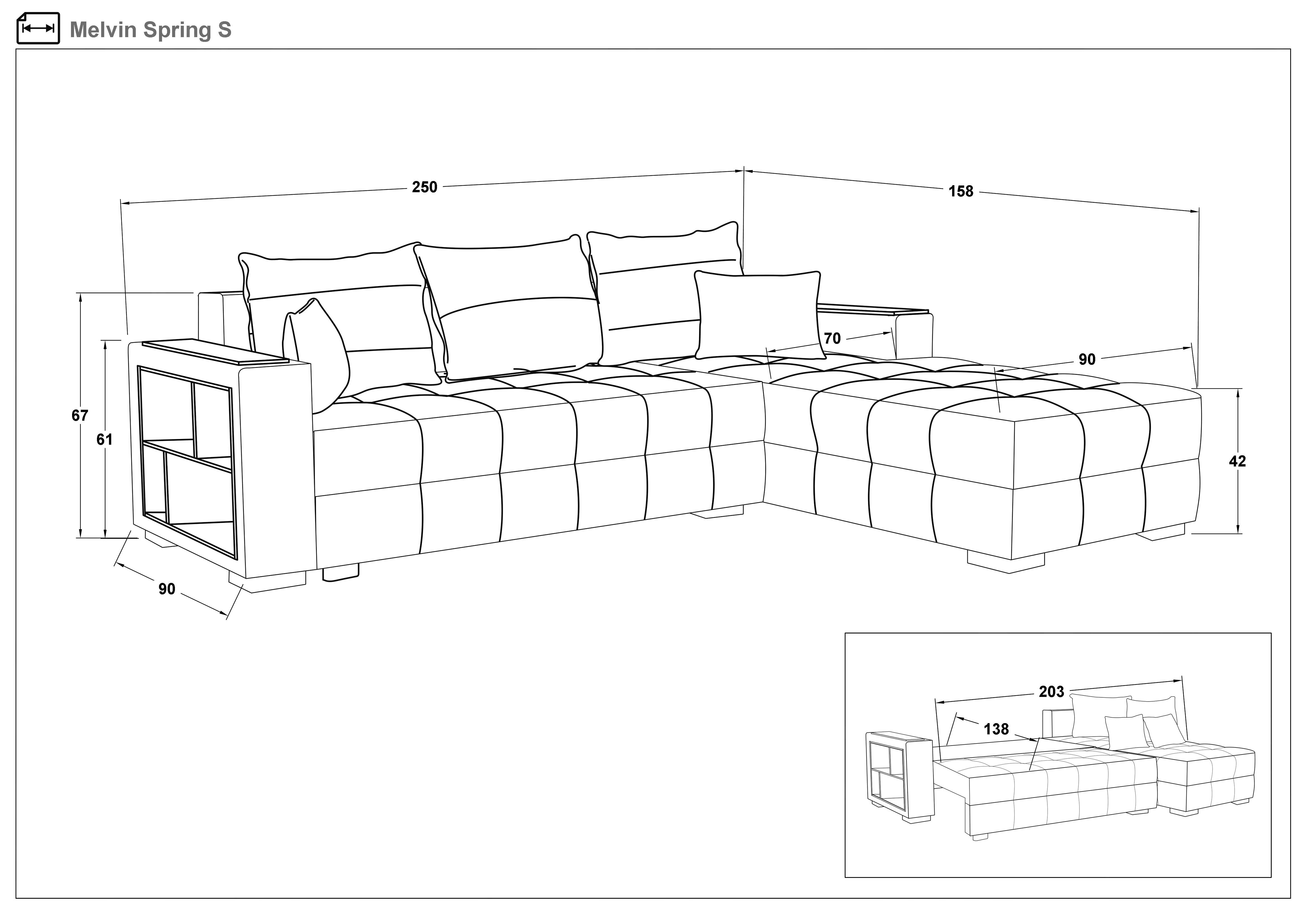 Γωνιακός καναπές  - κρεβάτι με ανάκλιντρο και μπράτσο μίνι ραφιέρα Melvin Spring S, καφέ + μπεζ  2