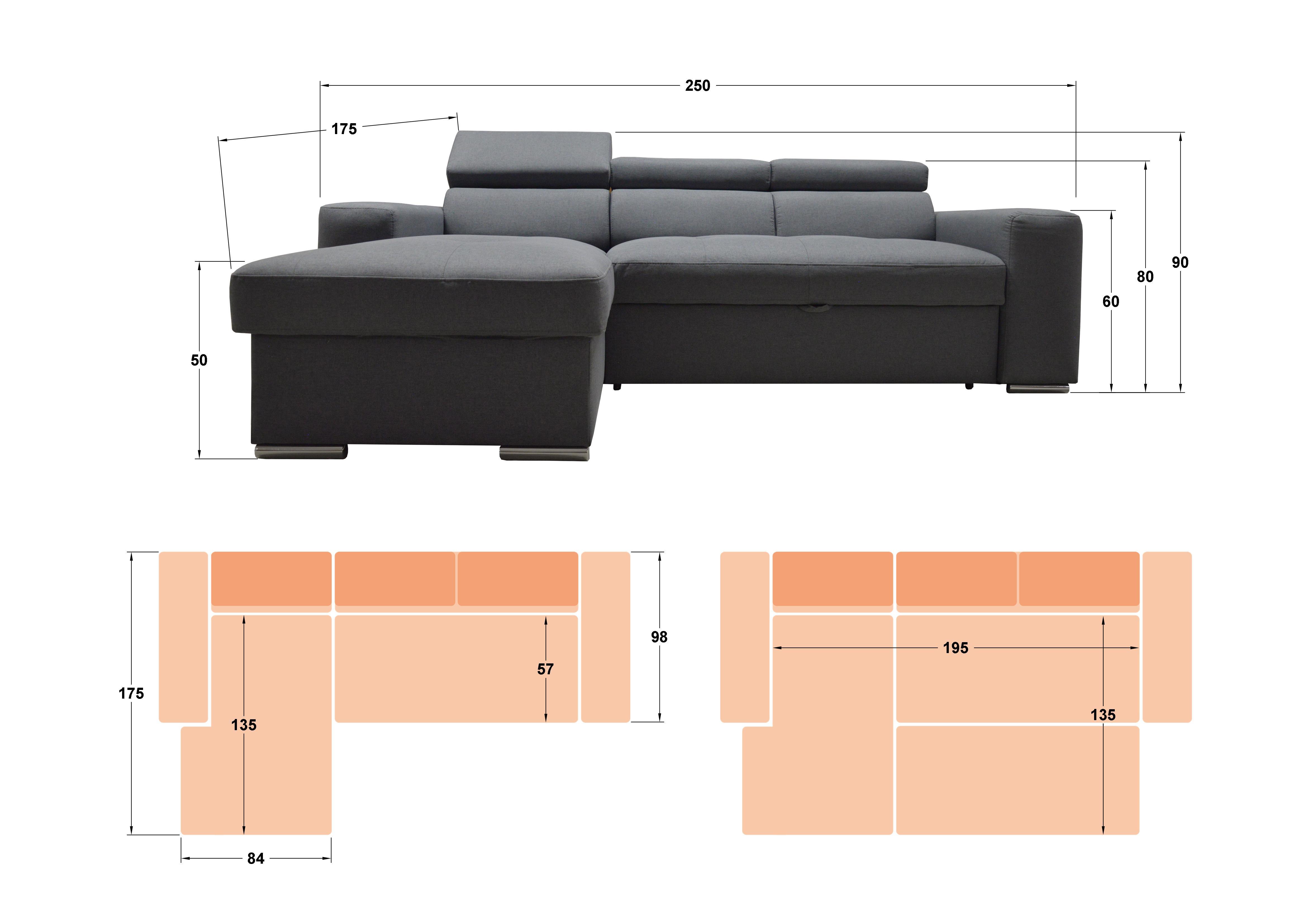 Γωνιακός καναπές - κρεβάτι Navi, σκούρο μπεζ  2