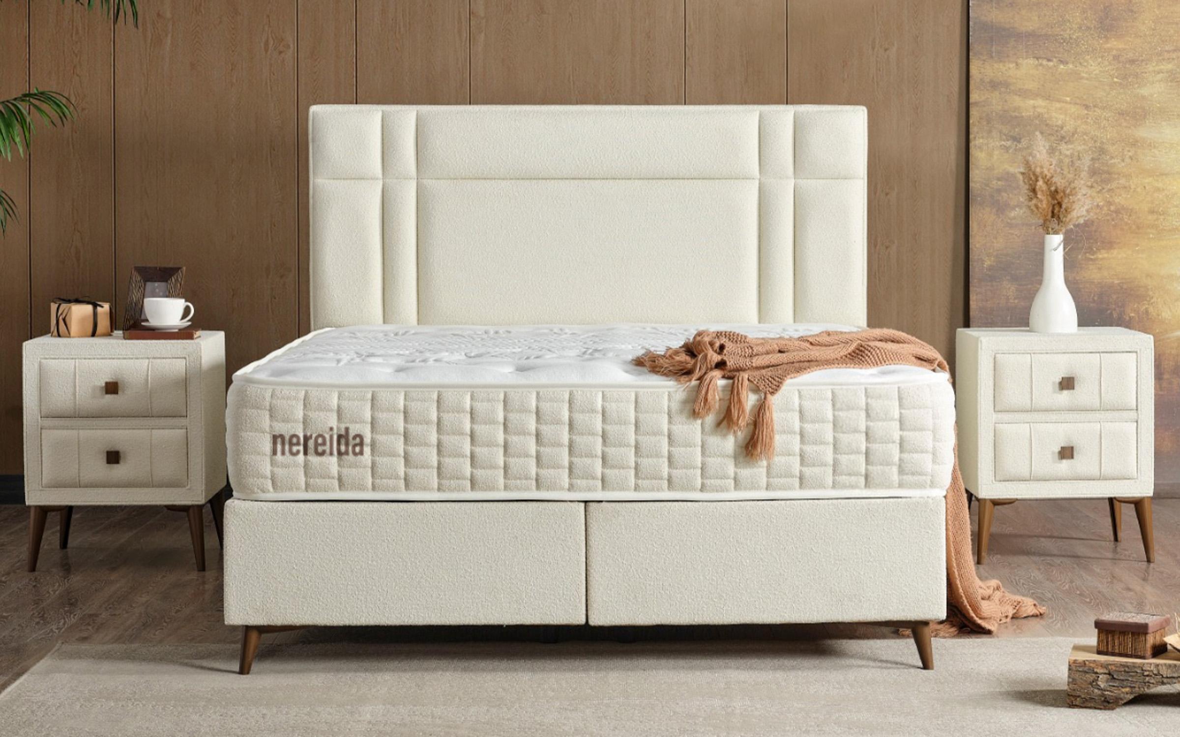 Κρεβάτι Box spring 160/200 Nereida + στρώμα, κρεμ  4
