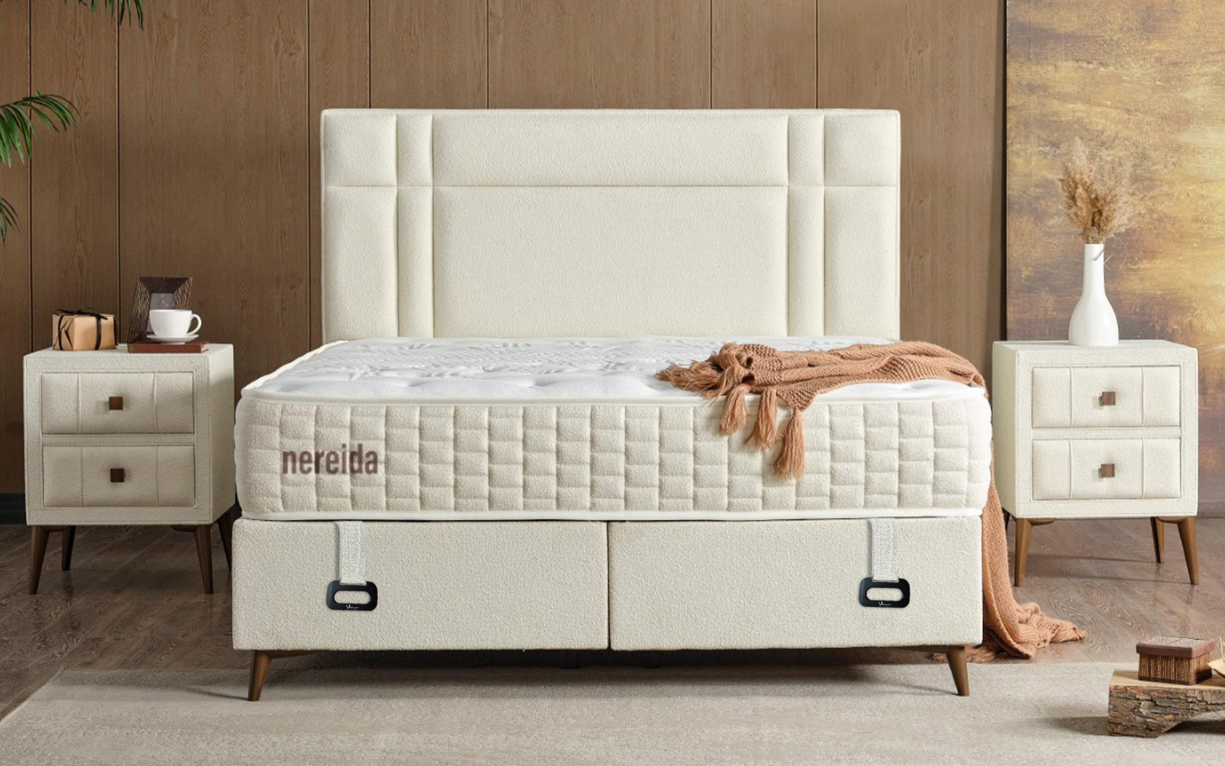 Κρεβάτι Box spring 160/200 Nereida + στρώμα, κρεμ  5