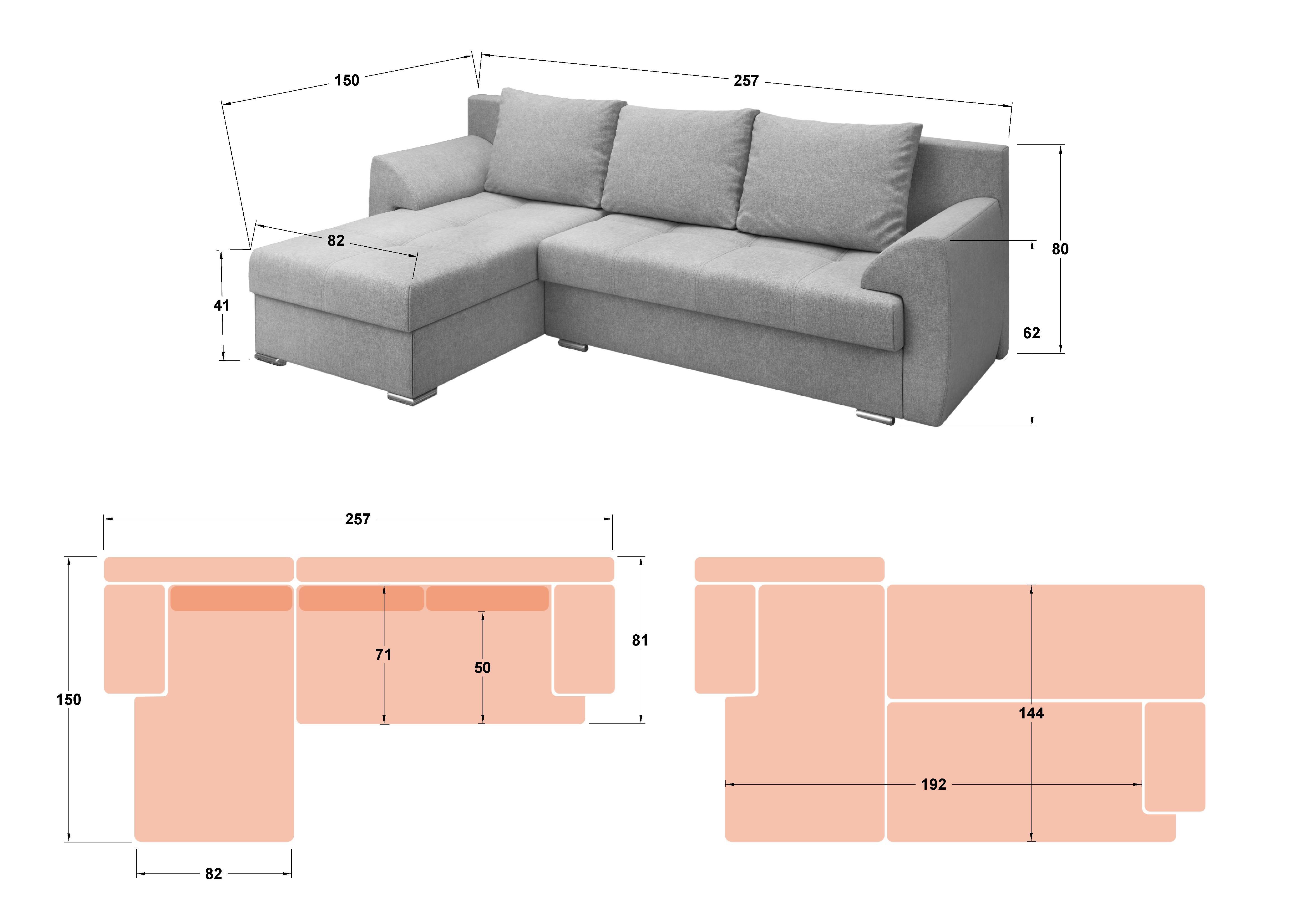 Γωνιακός καναπές - κρεβάτι Nord, σκούρο μπεζ  2
