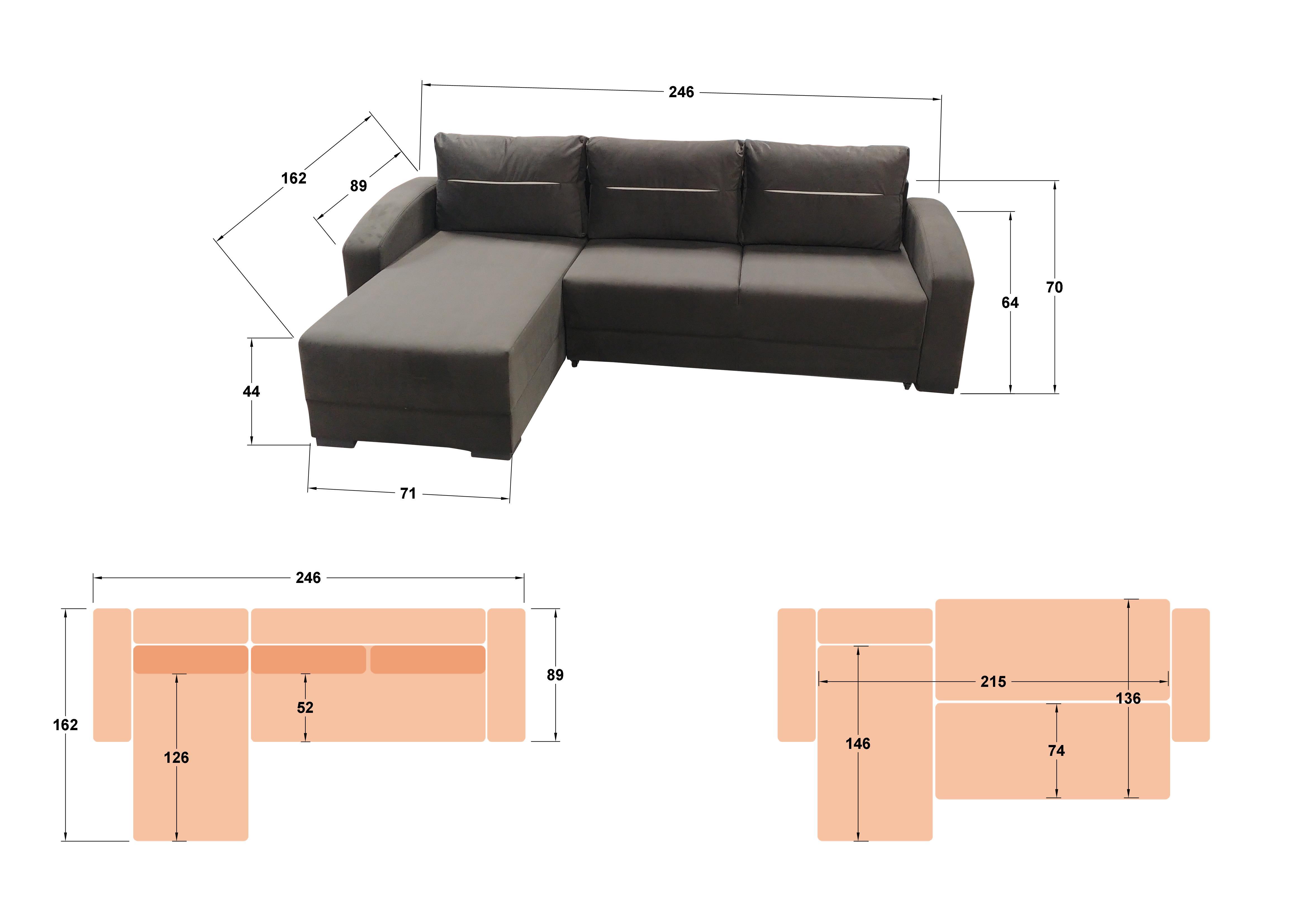 Γωνιακός καναπές – κρεβάτι Olen, γκρι + μπεζ  2
