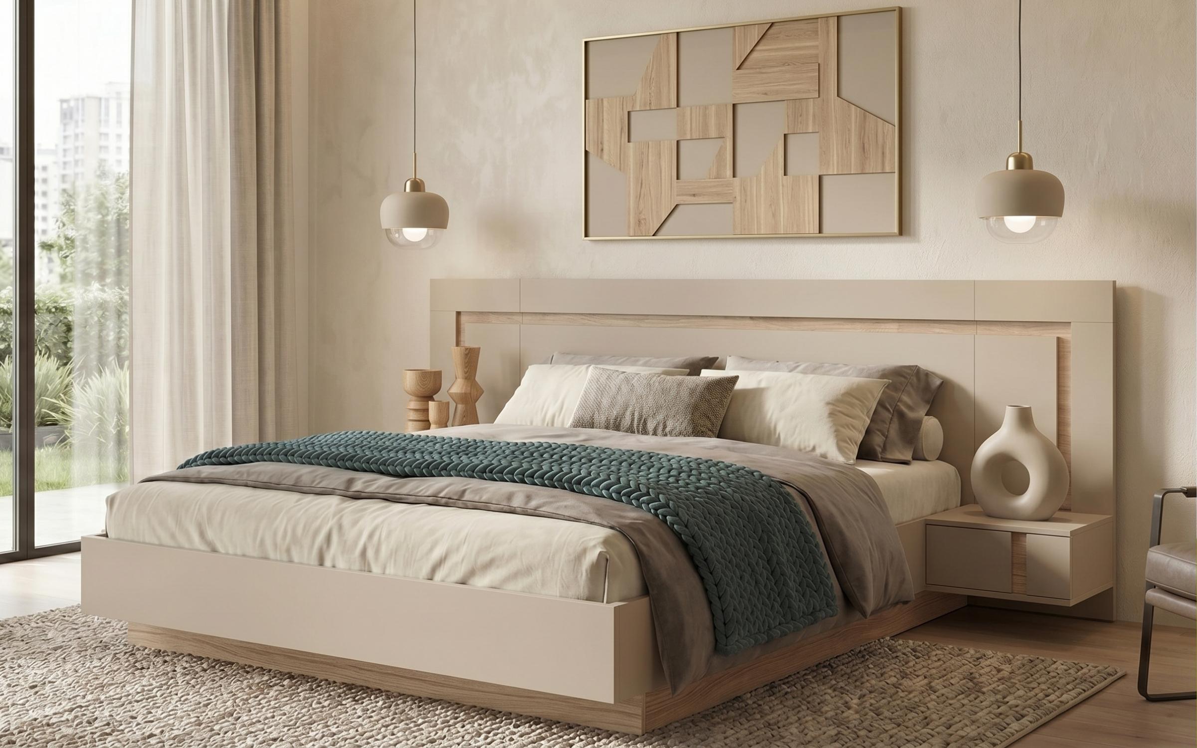 Κρεβάτι 160/200 Omonia, cashmere + δρυς Castello honey  1
