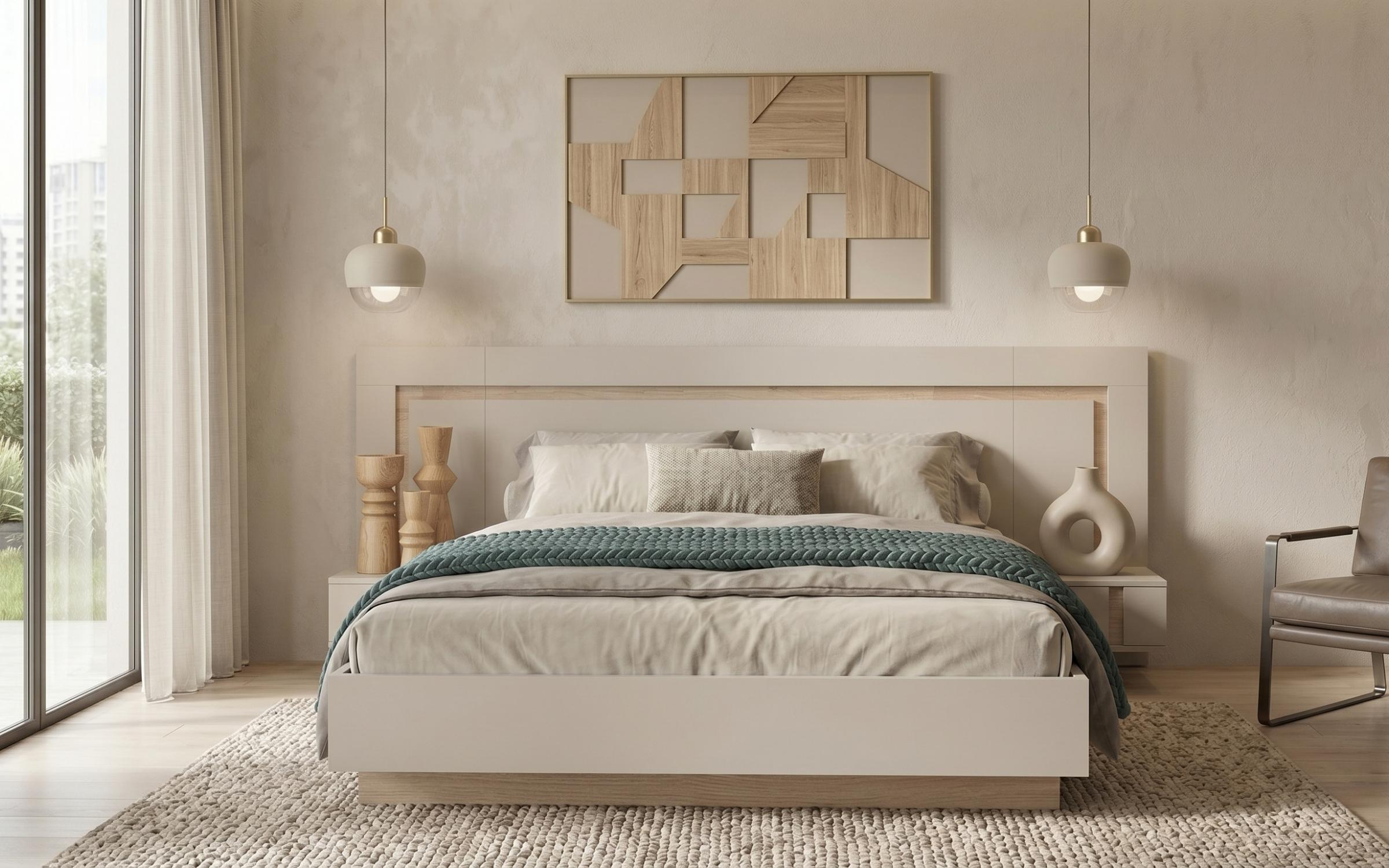 Κρεβάτι 160/200 Omonia, cashmere + δρυς Castello honey  3
