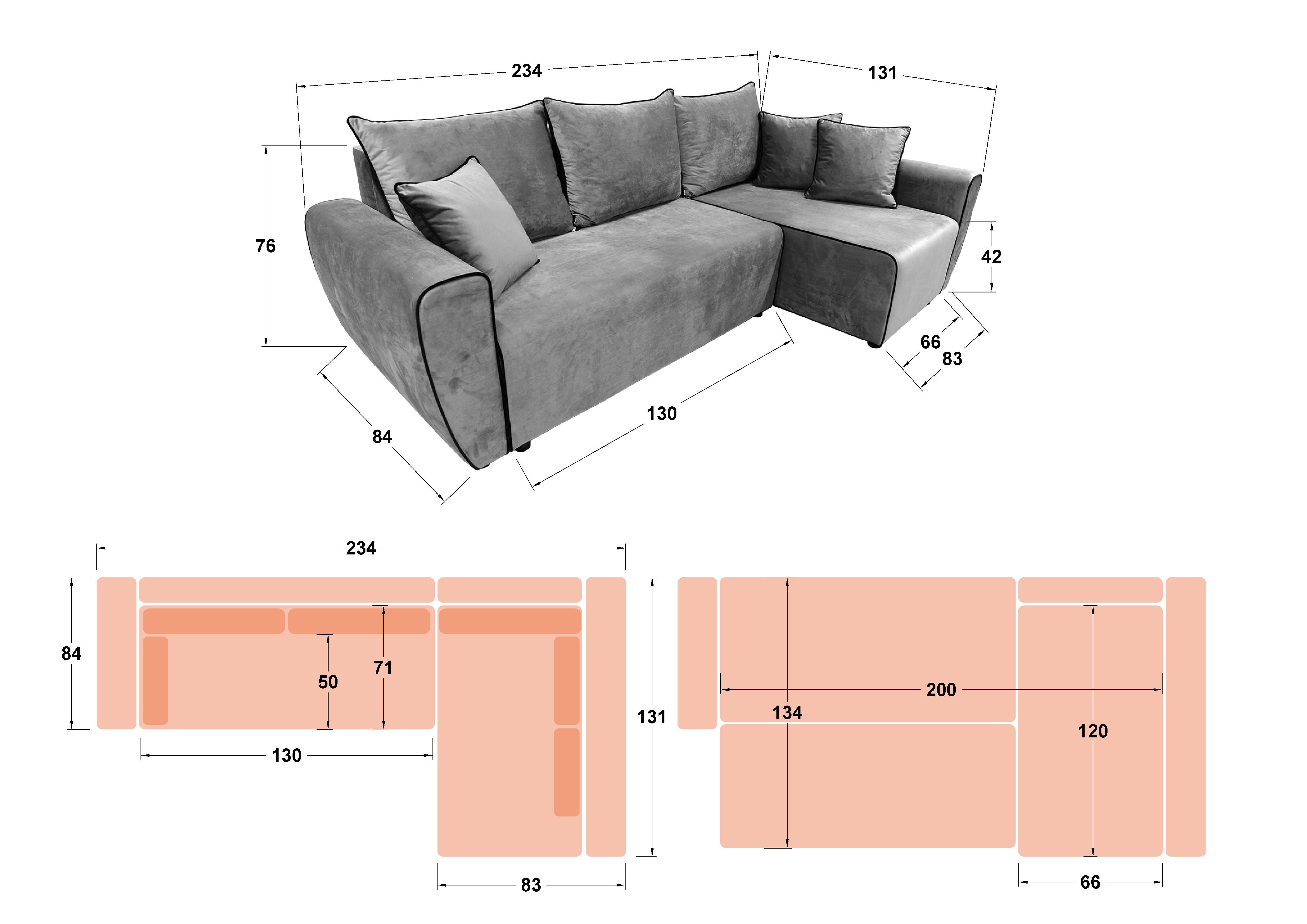 Γωνιακός καναπές – κρεβάτι Orchidea, μπεζ + καφέ  2