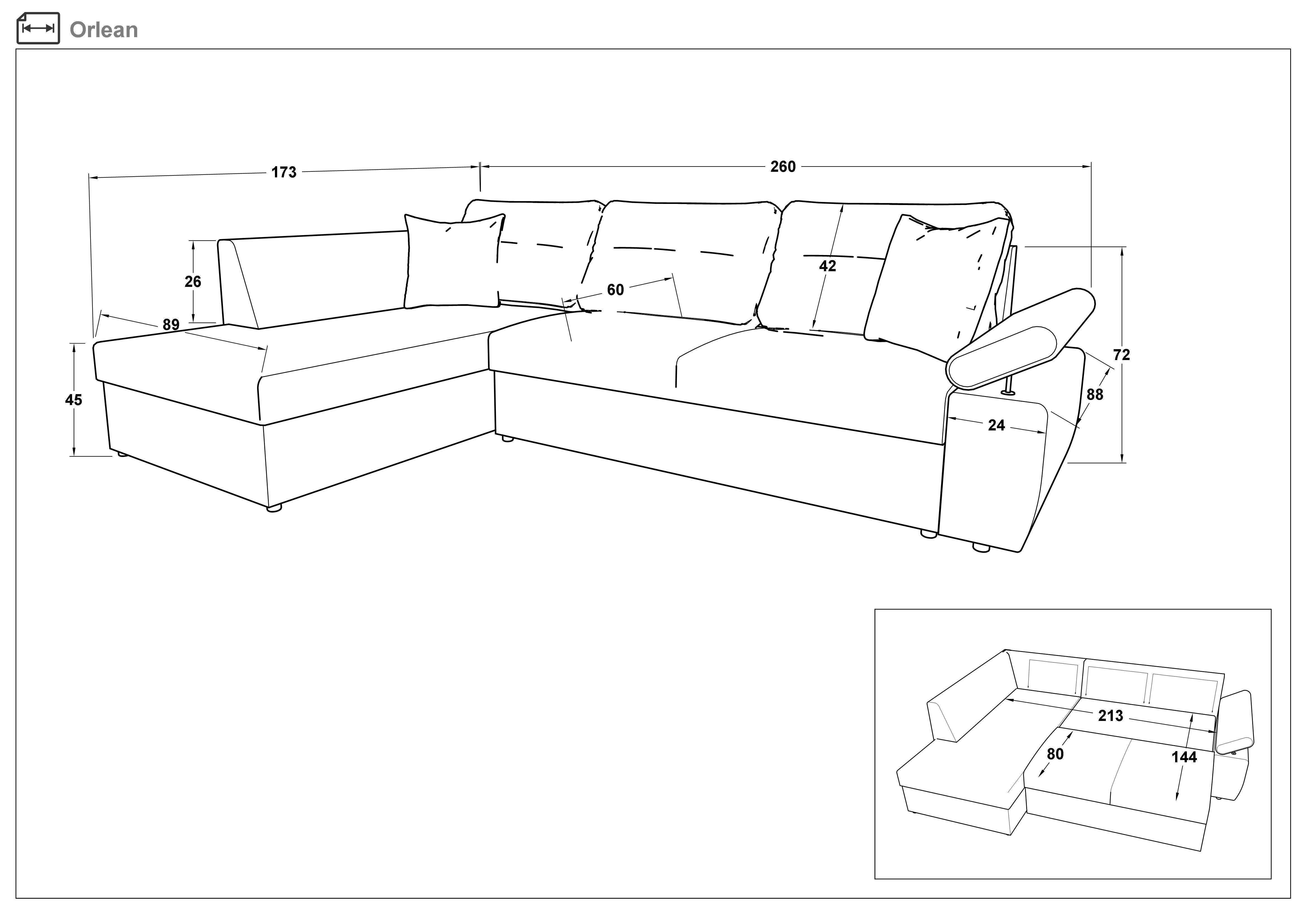 Γωνιακός καναπές - κρεβάτι Orlean, γραφίτης + γκρι  2