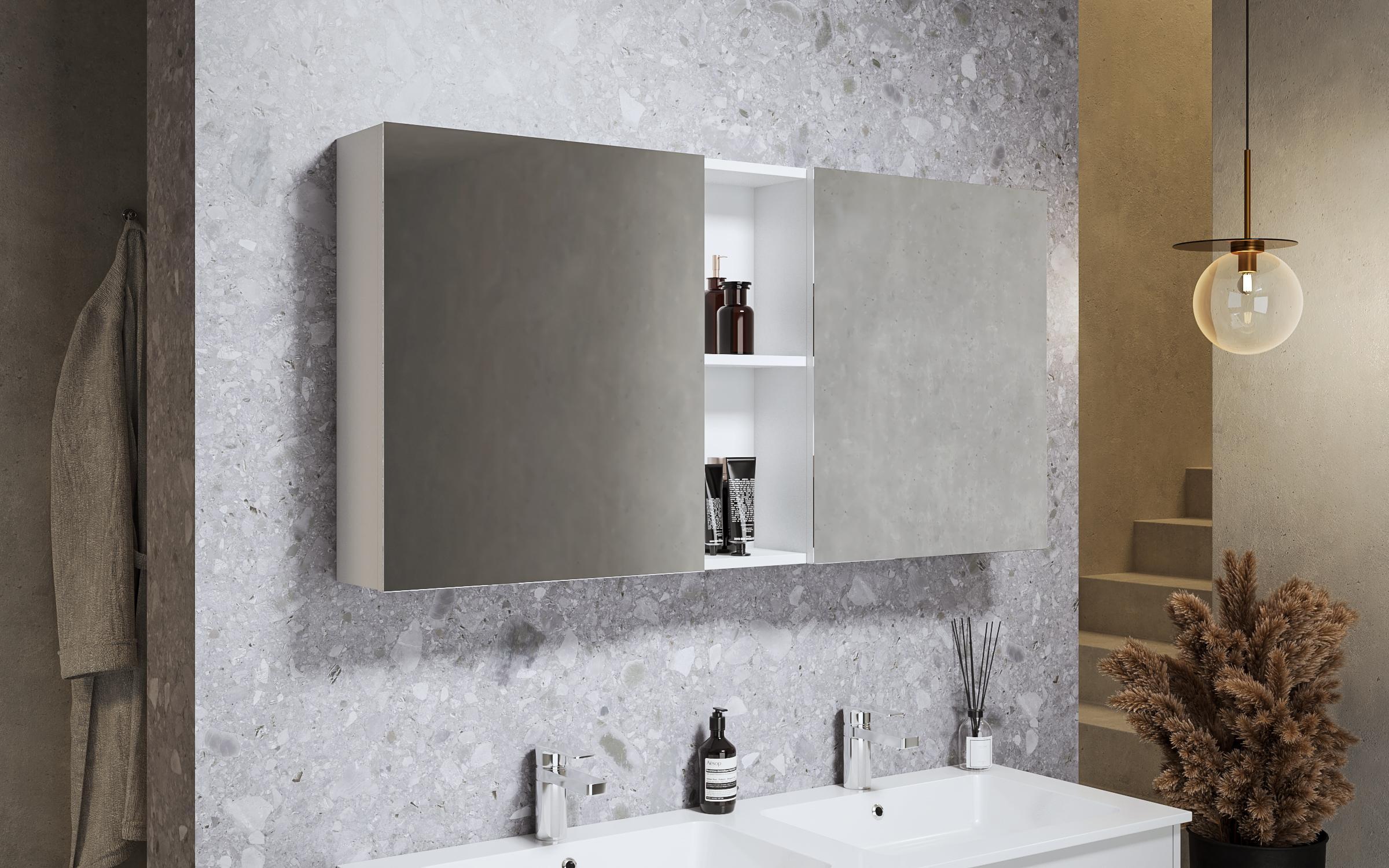 Ντουλάπι μπάνιου με καθρέφτη PVC, λευκό  1