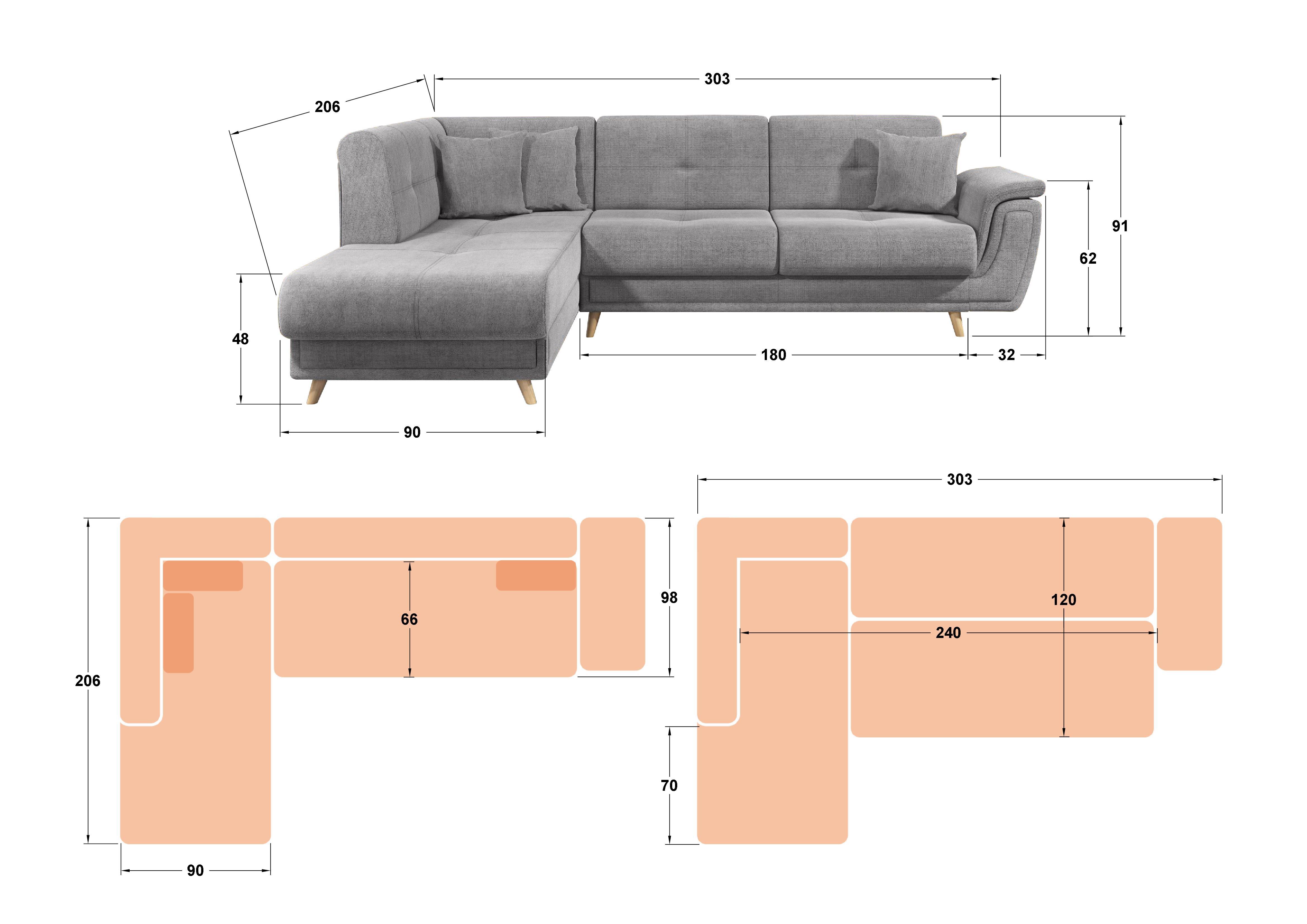Γωνιακός καναπές Princes Premium  με μηχανισμός κλικ κλακ, σκούρο καφέ  2