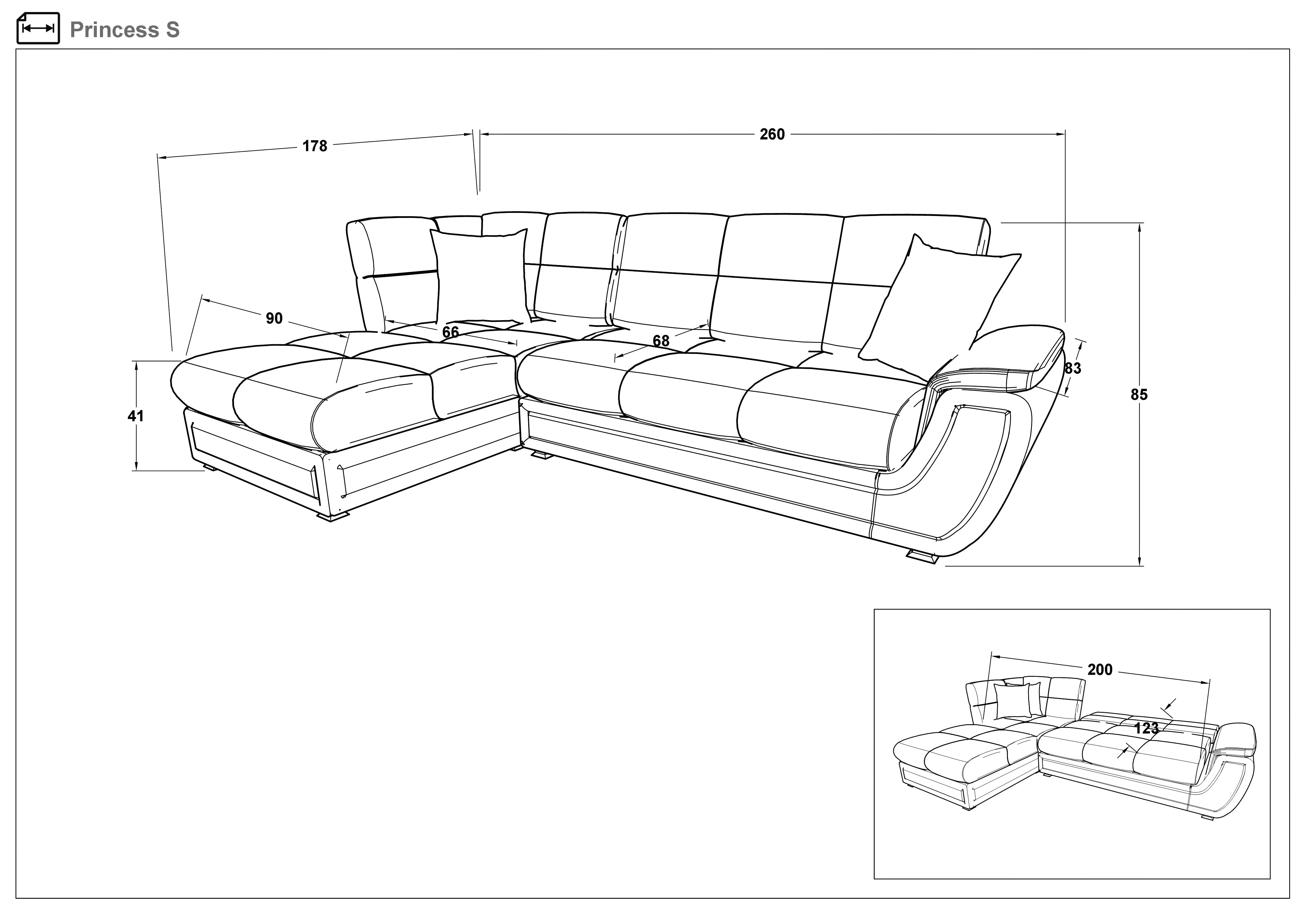 Kλικ - κλακ καναπές Princess II S + μηχανισμός, γκρι + λευκό δέρμα  2