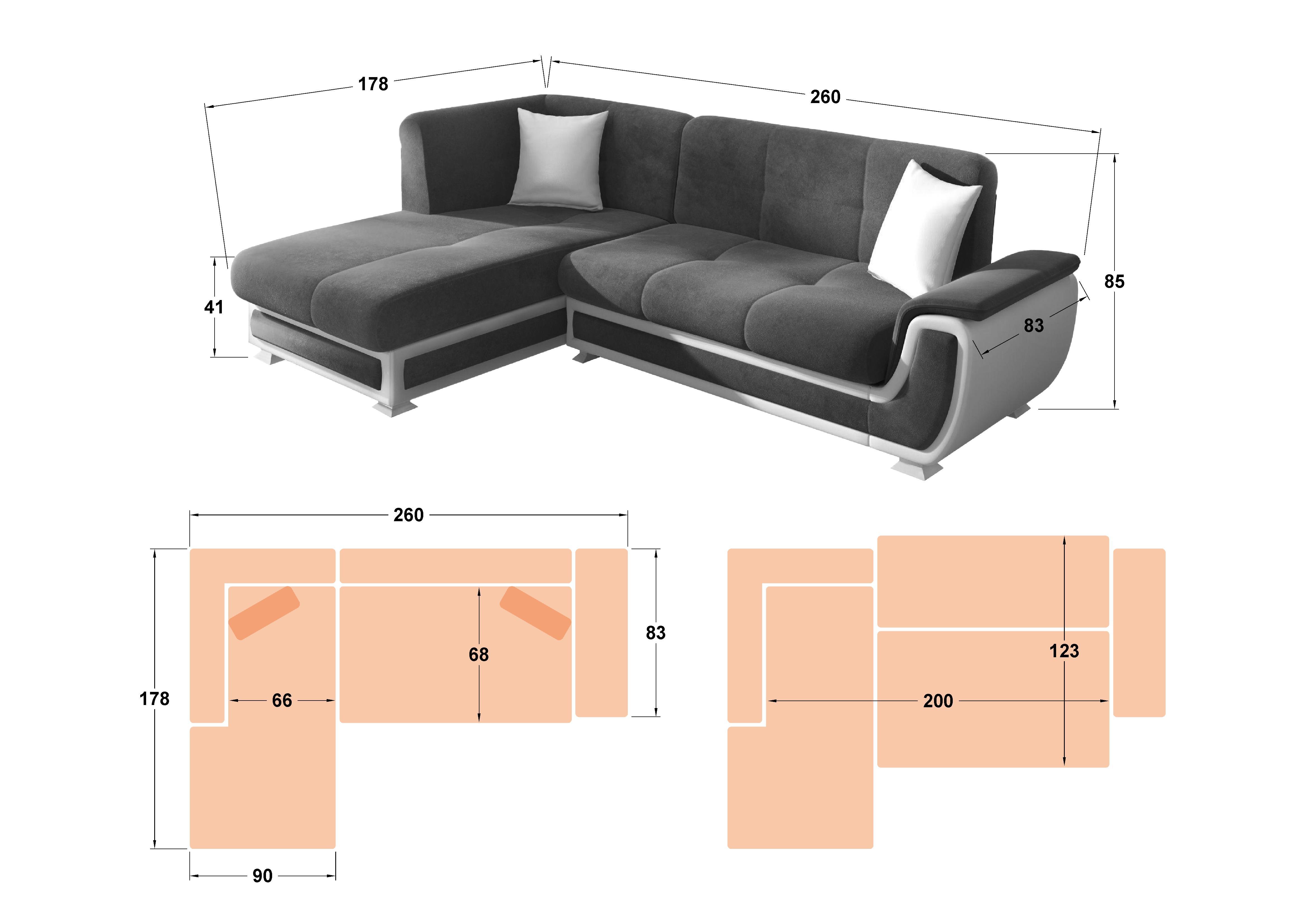 Kλικ - κλακ καναπές Princess II S + μηχανισμός, γκρι + λευκό δέρμα  2
