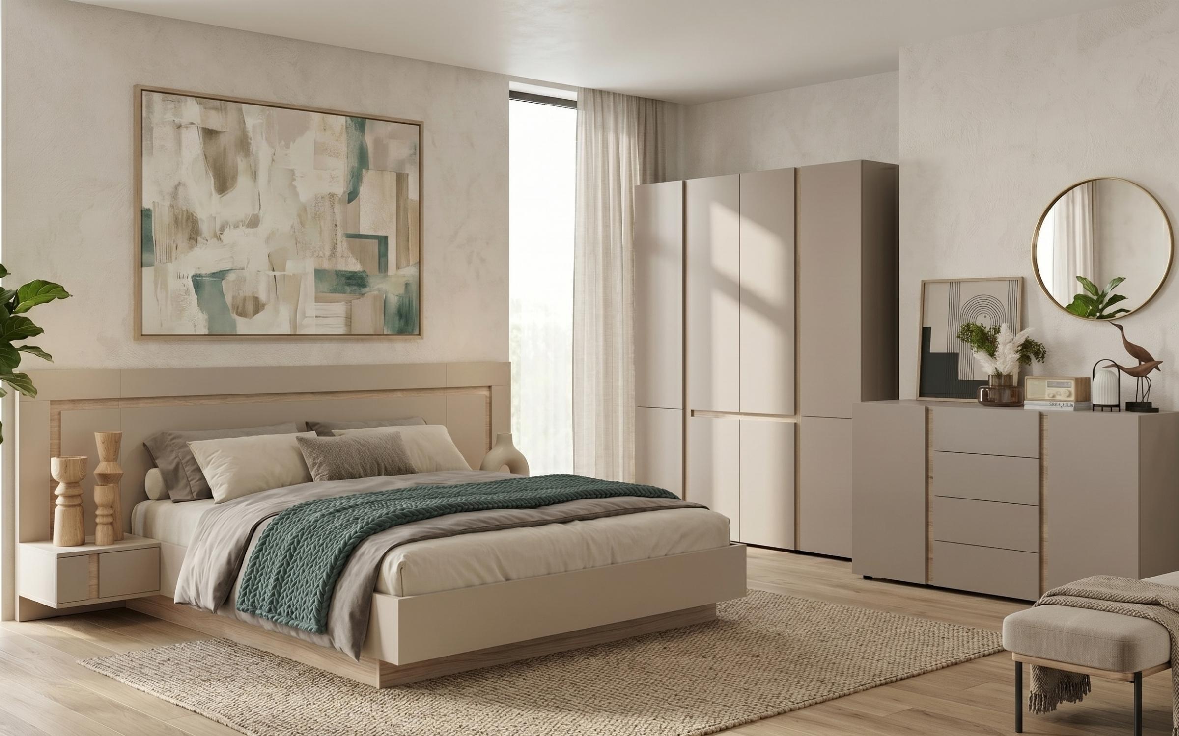 Σετ κρεβατοκάμαρας 160/200 Omonia, cashmere + δρυς Castello honey  1