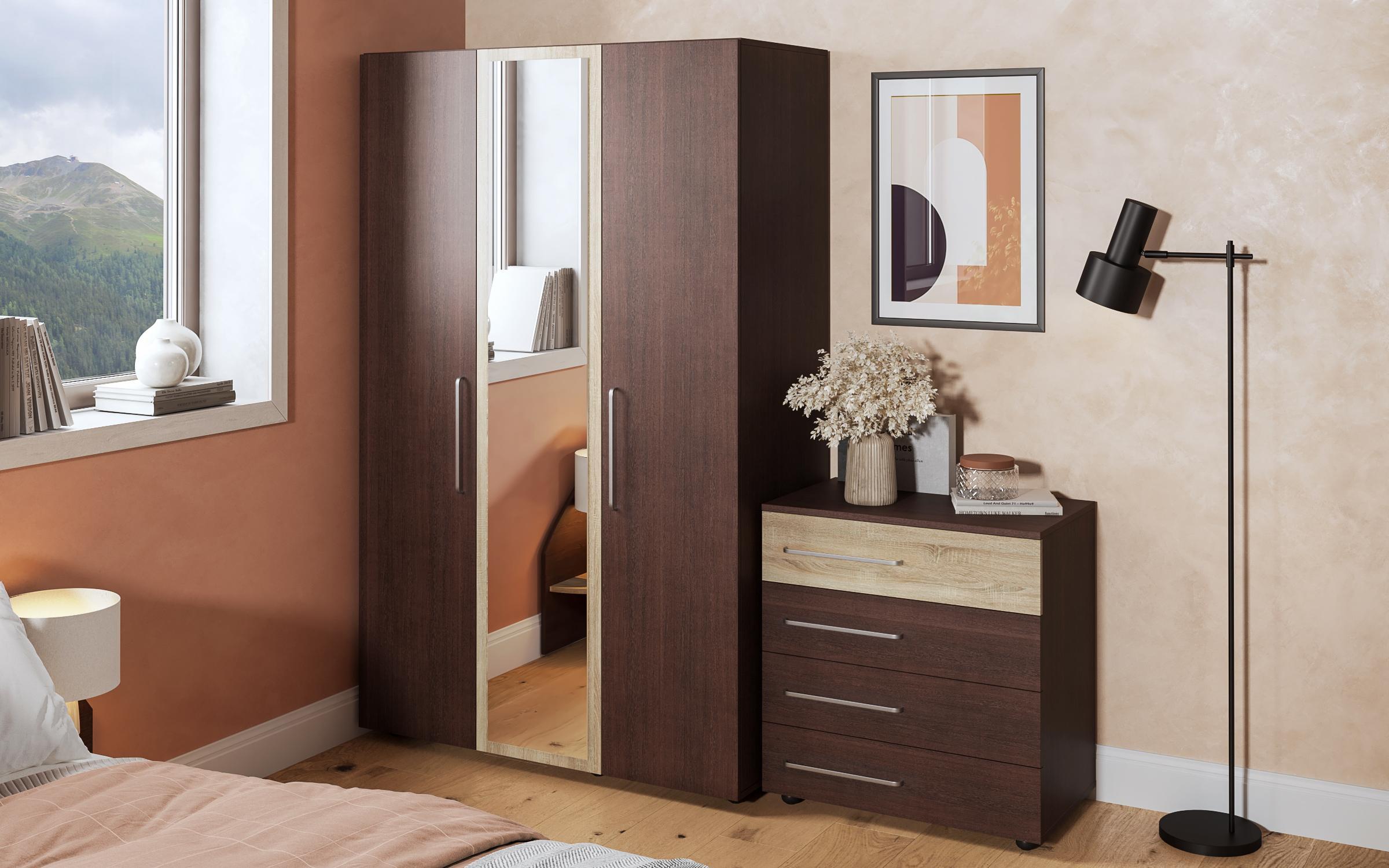 Δίφυλλη ντουλάπα με καθρέφτη Aura, wenge + δρυς sonoma  3