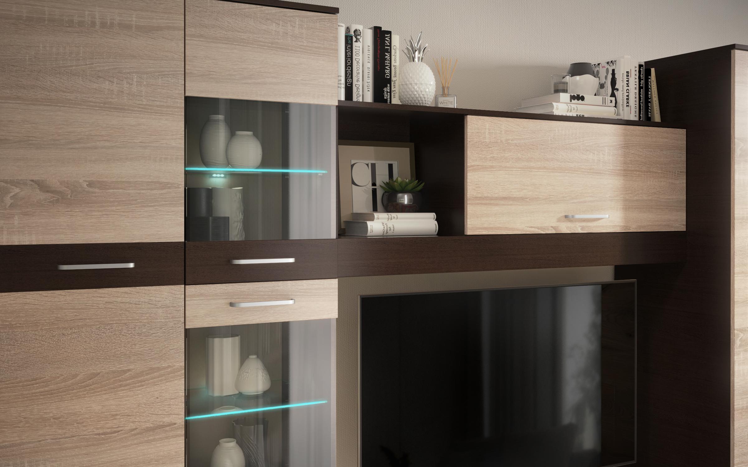 Σύνθετο σαλονιού με φωτισμό LED Kapri, wenge + δρυς sonoma  5
