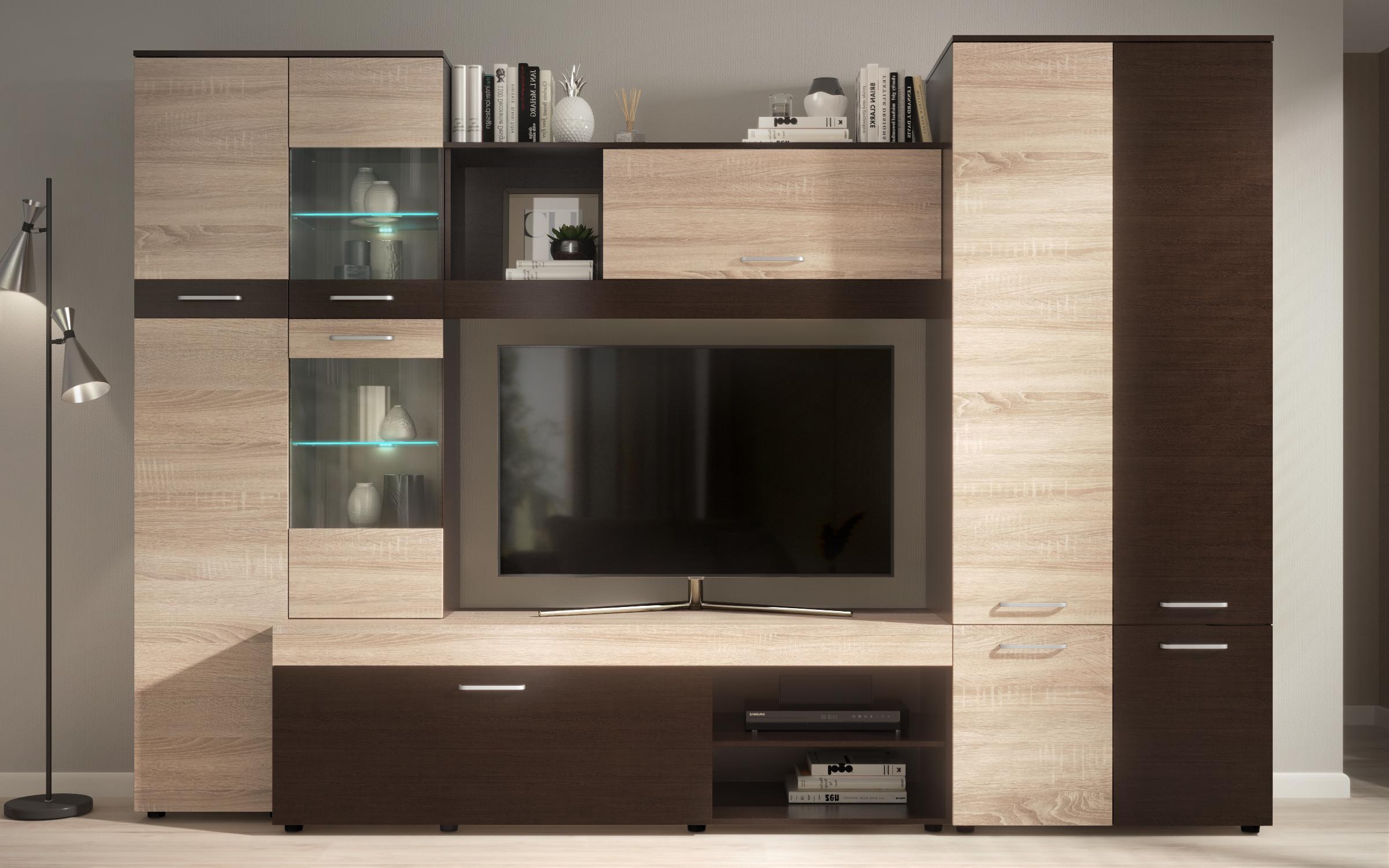 Σύνθετο σαλονιού με φωτισμό LED Kapri, wenge + δρυς sonoma  3