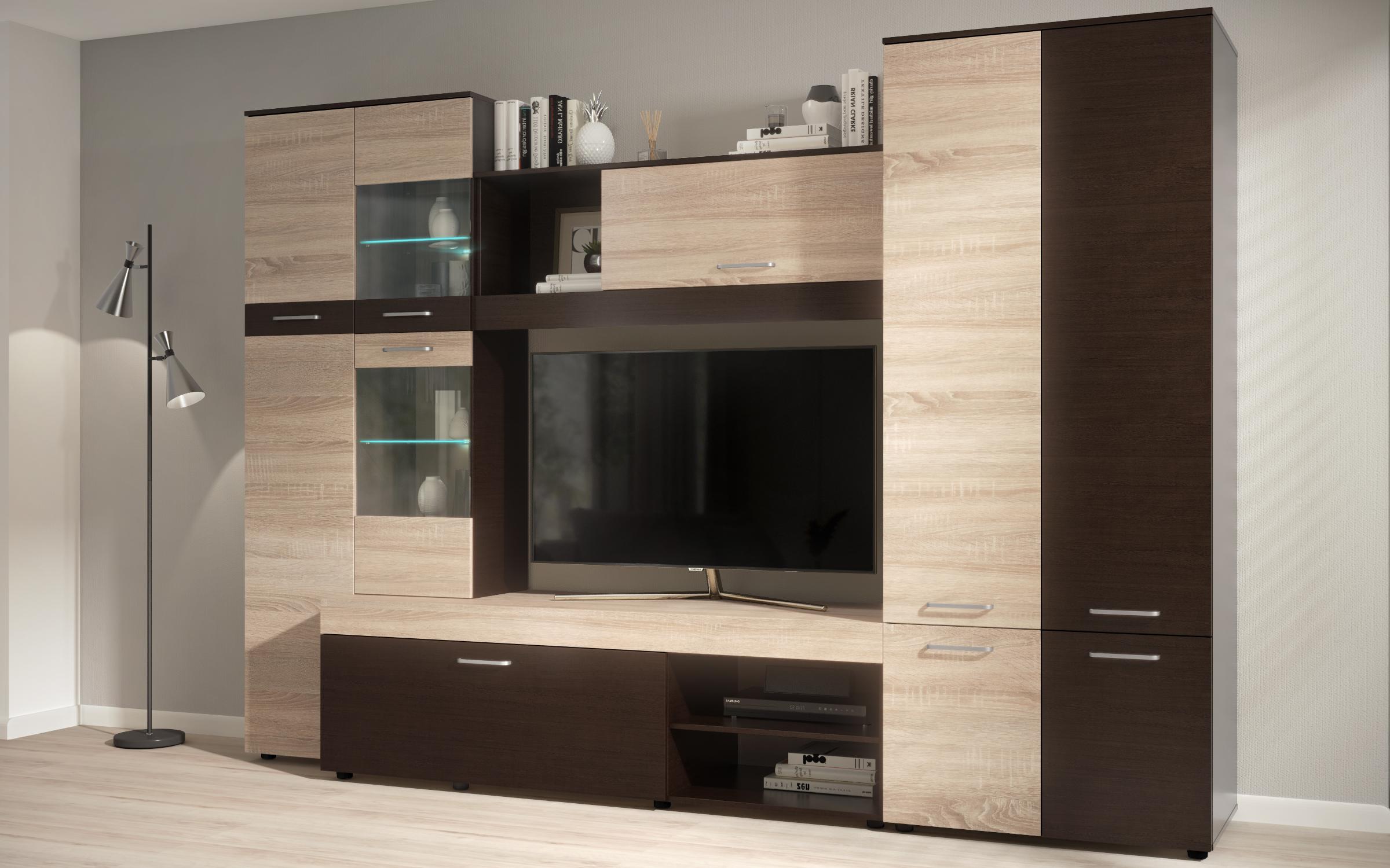 Σύνθετο σαλονιού με φωτισμό LED Kapri, wenge + δρυς sonoma  4