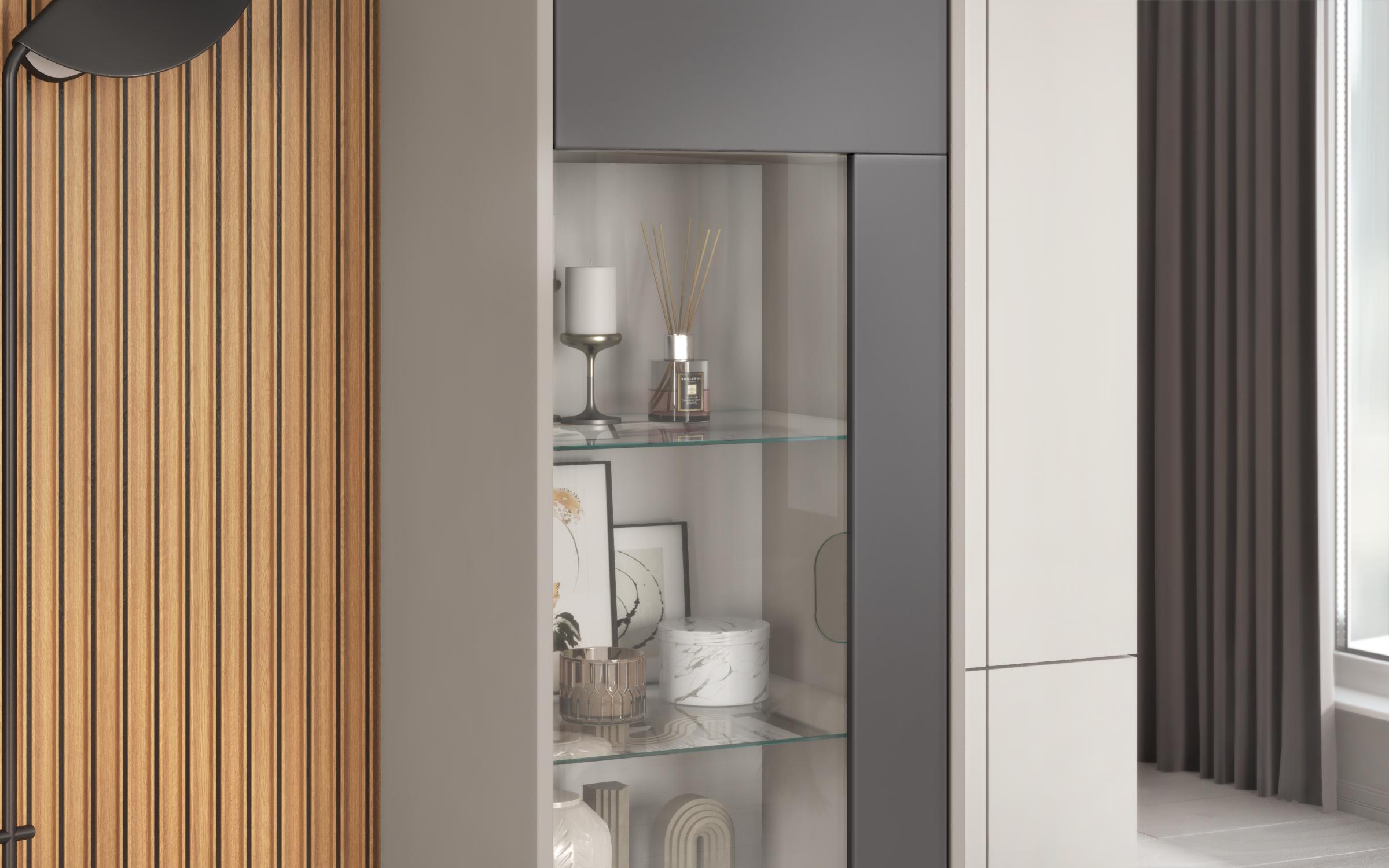 Σύνθεση βιτρίνα Pier L + MDF, ματ άμμου + γραφίτης  4