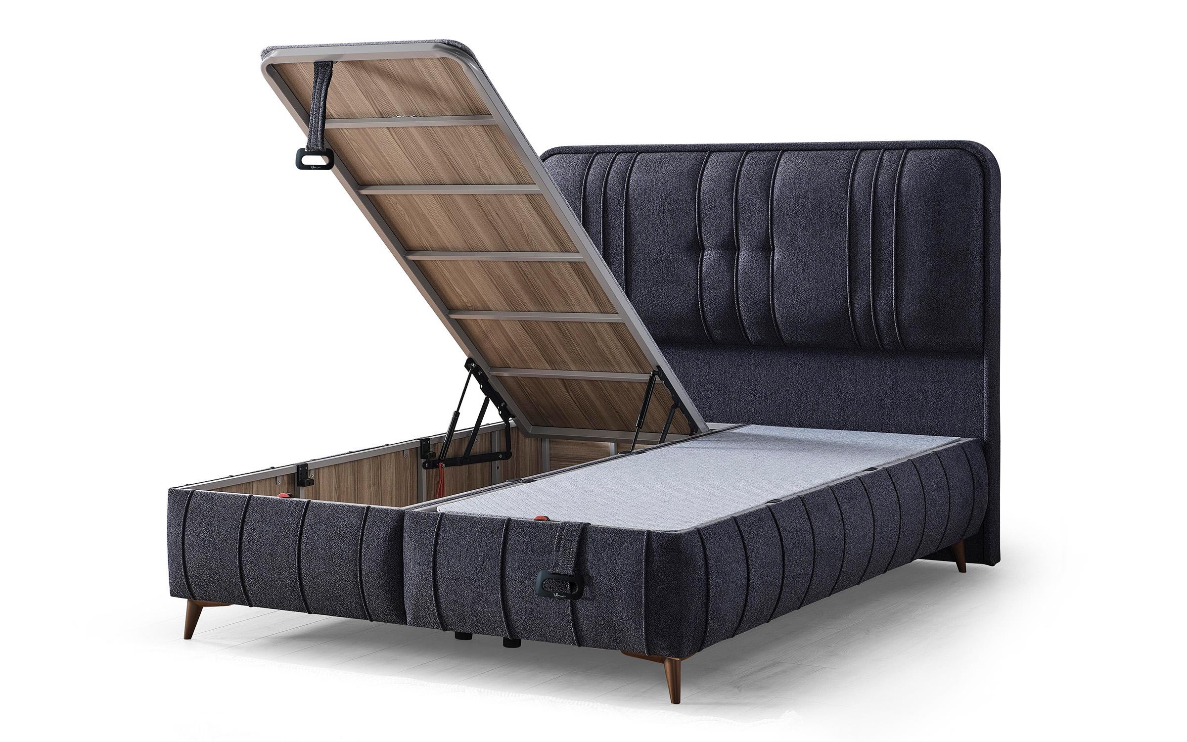 Κρεβάτι Box spring 160/200 Amira + στρώμα, σκούρο μπλε  6