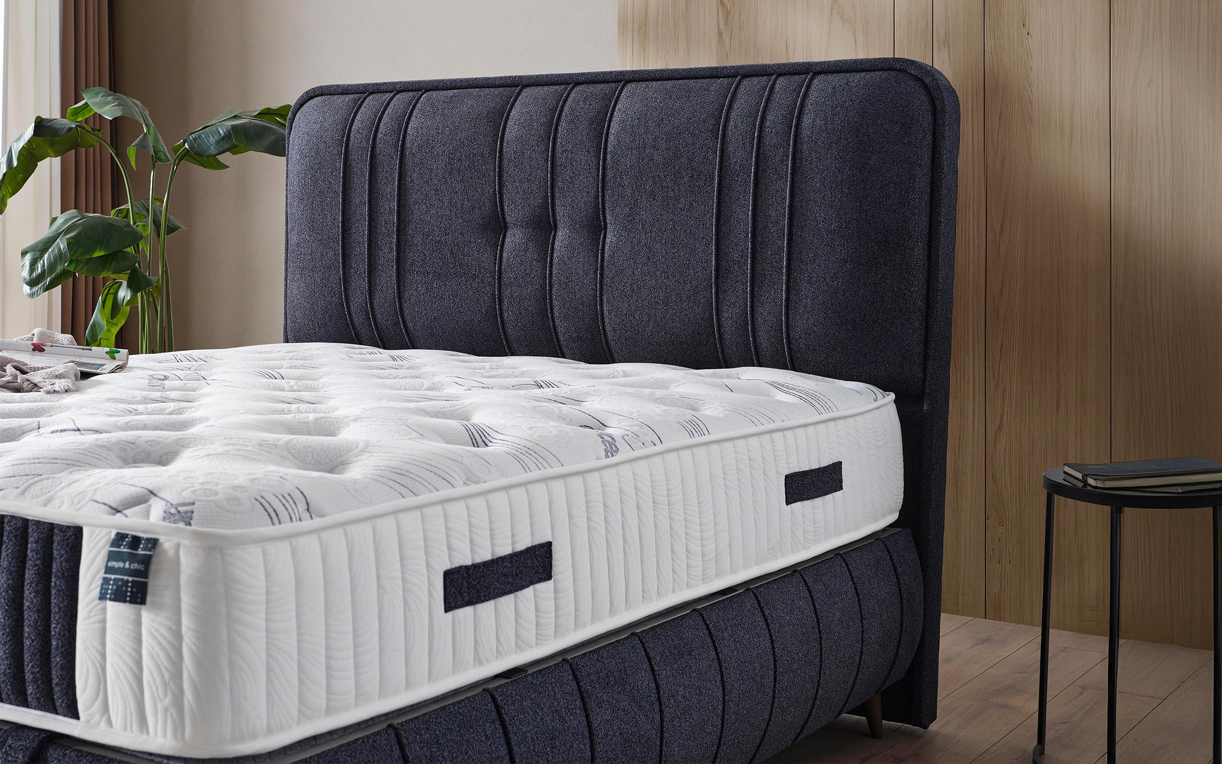 Κρεβάτι Box spring 160/200 Amira + στρώμα, σκούρο μπλε  3