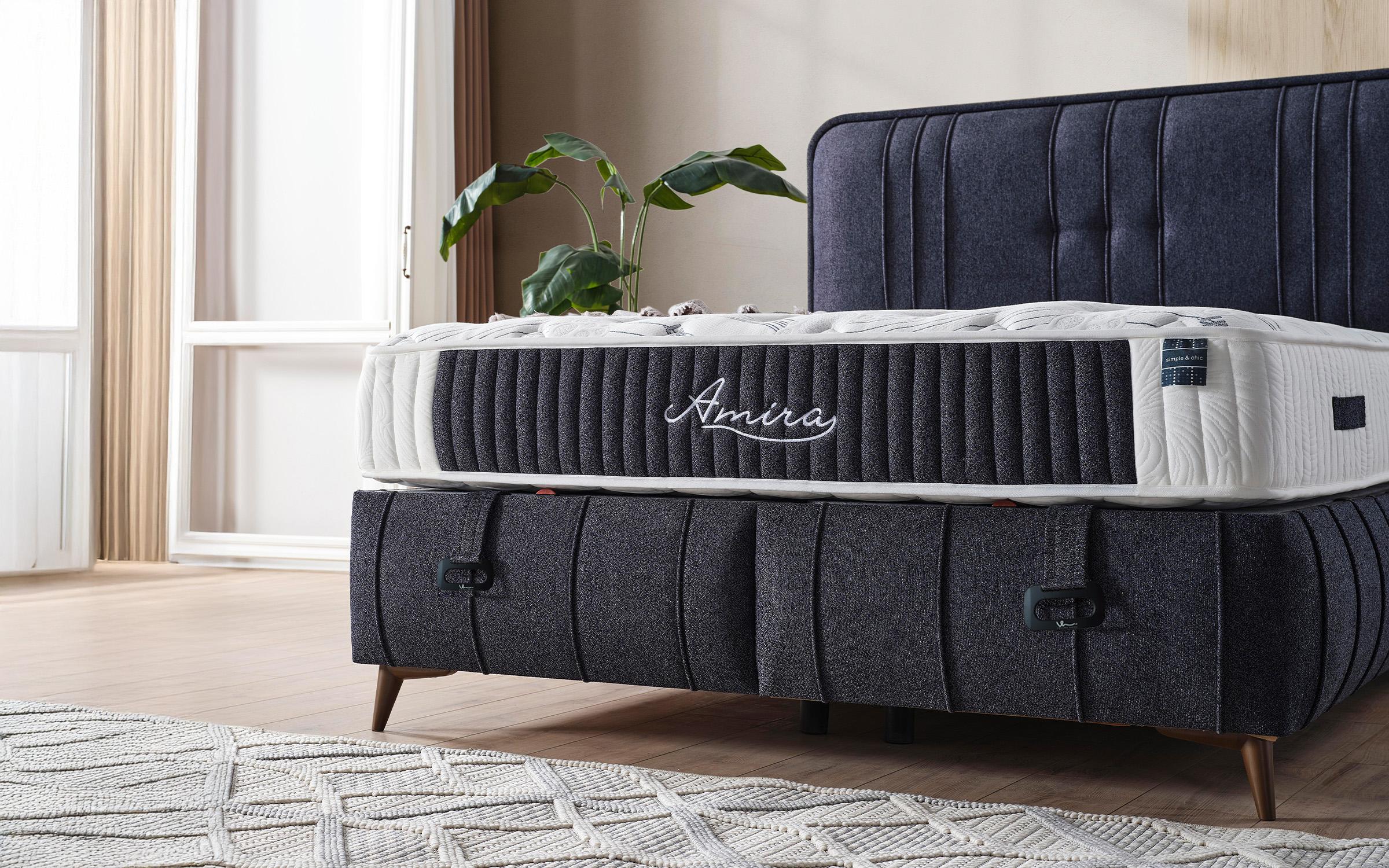 Κρεβάτι Box spring 160/200 Amira + στρώμα, σκούρο μπλε  4