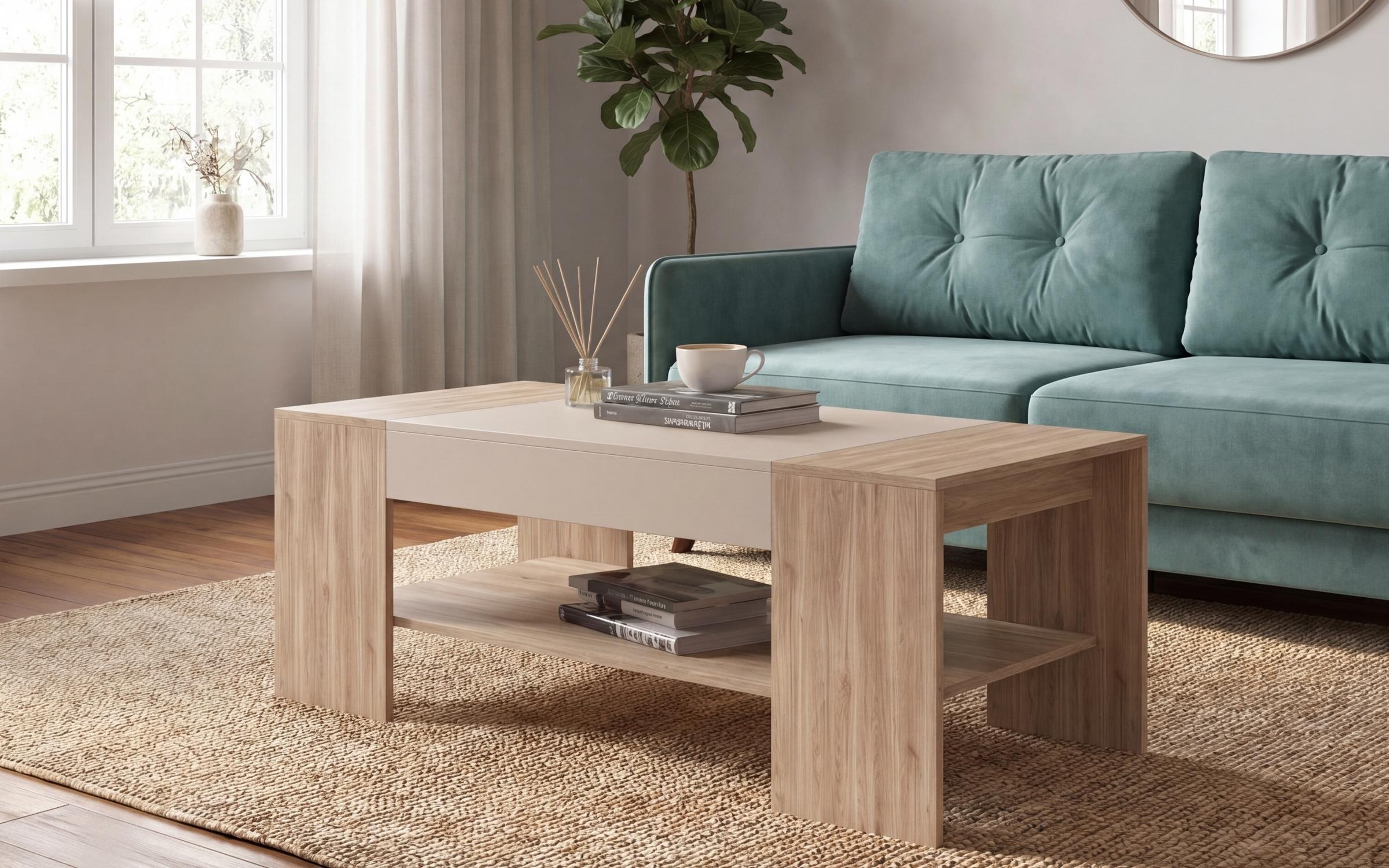 Τραπεζάκι σαλονιού Sima, cashmere + δρυς Castello honey  1