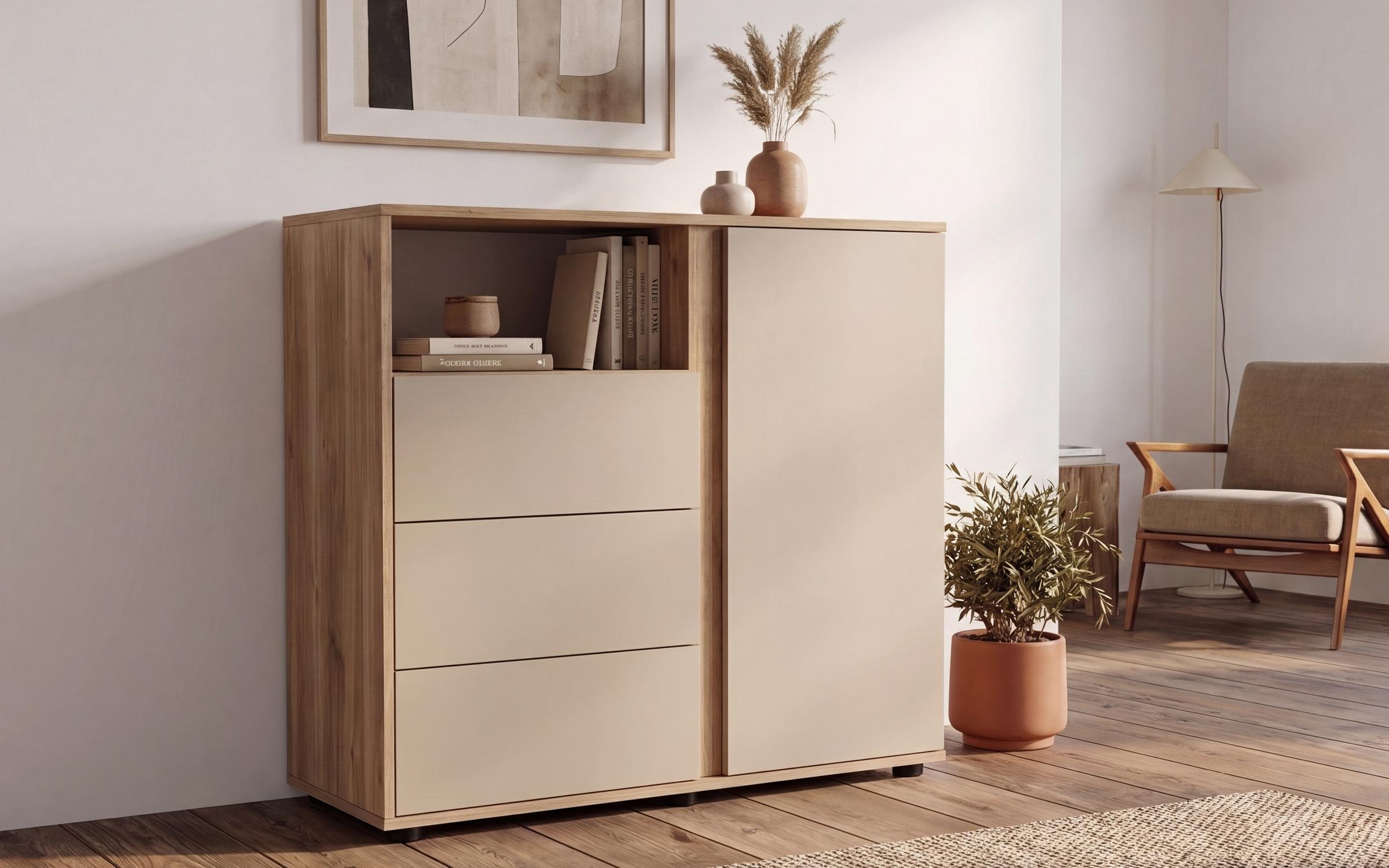 Συρταριέρα Space C, cashmere + δρυς Castello honey  1