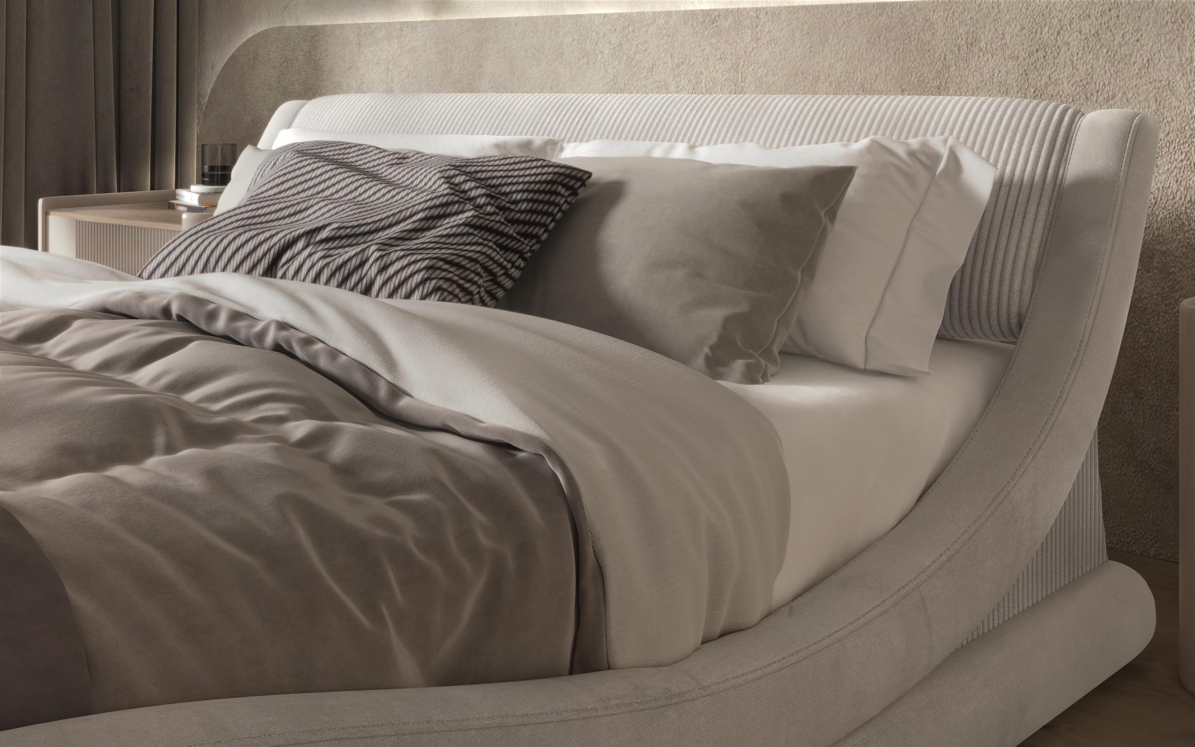 Ταπετσαρισμένο κρεβάτι 160/200 Liviana Deluxe, ανοιχτό μπεζ + μπεζ  5