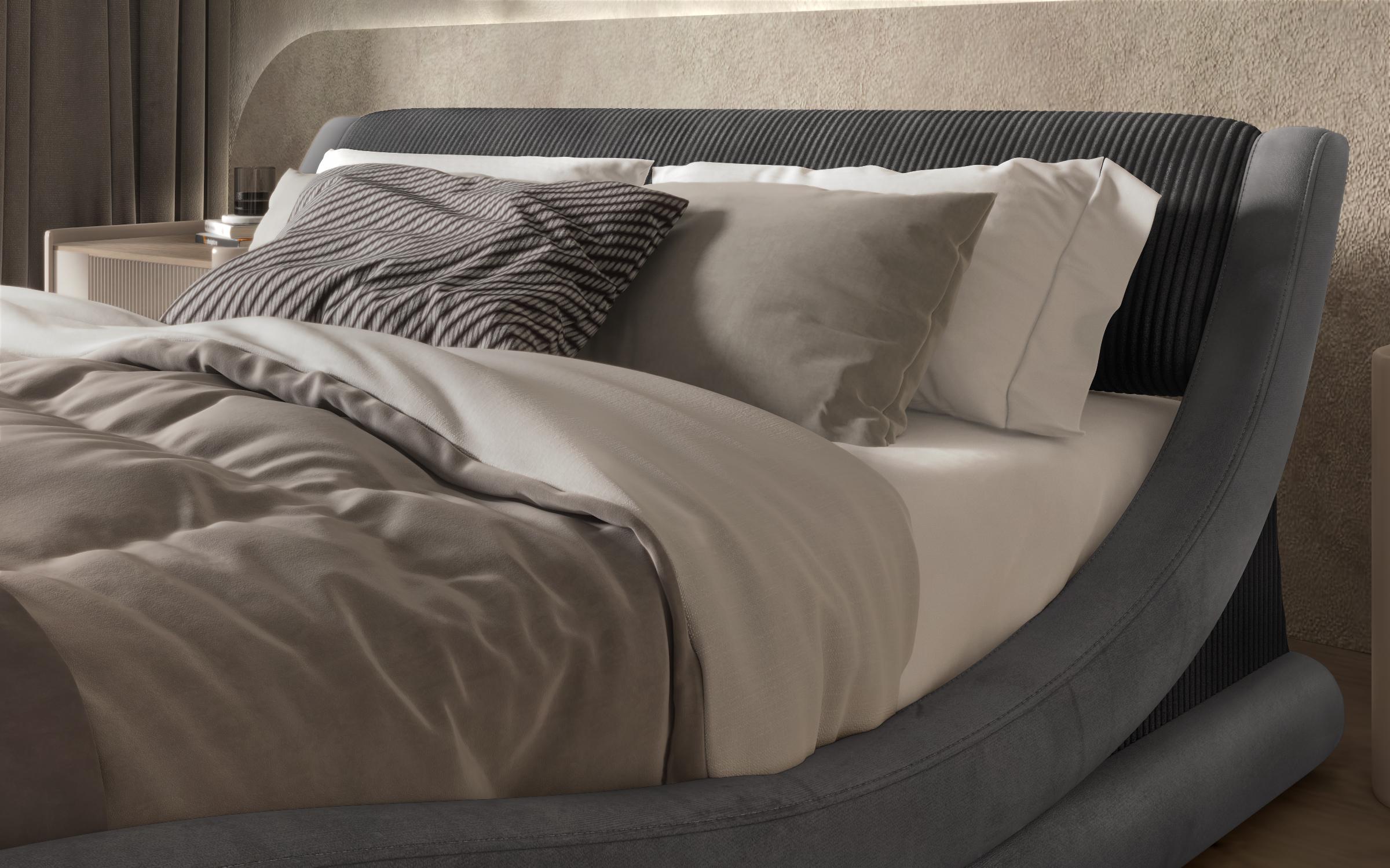 Ταπετσαρισμένο κρεβάτι 160/200 Liviana Deluxe, γραφίτης + σκούρο γκρι  5