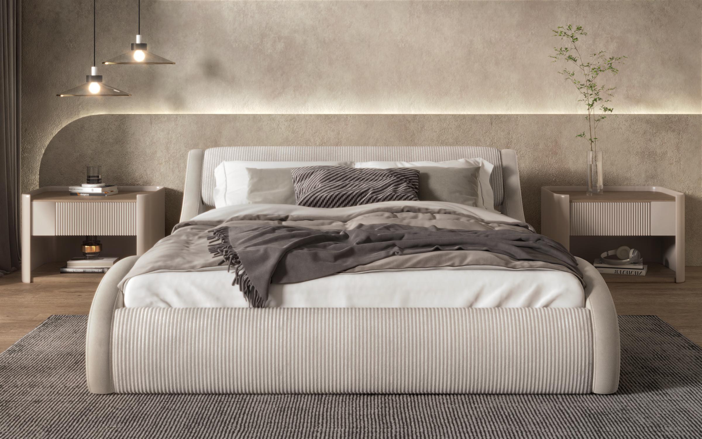 Ταπετσαρισμένο κρεβάτι 160/200 Liviana Deluxe, ανοιχτό μπεζ + μπεζ  4