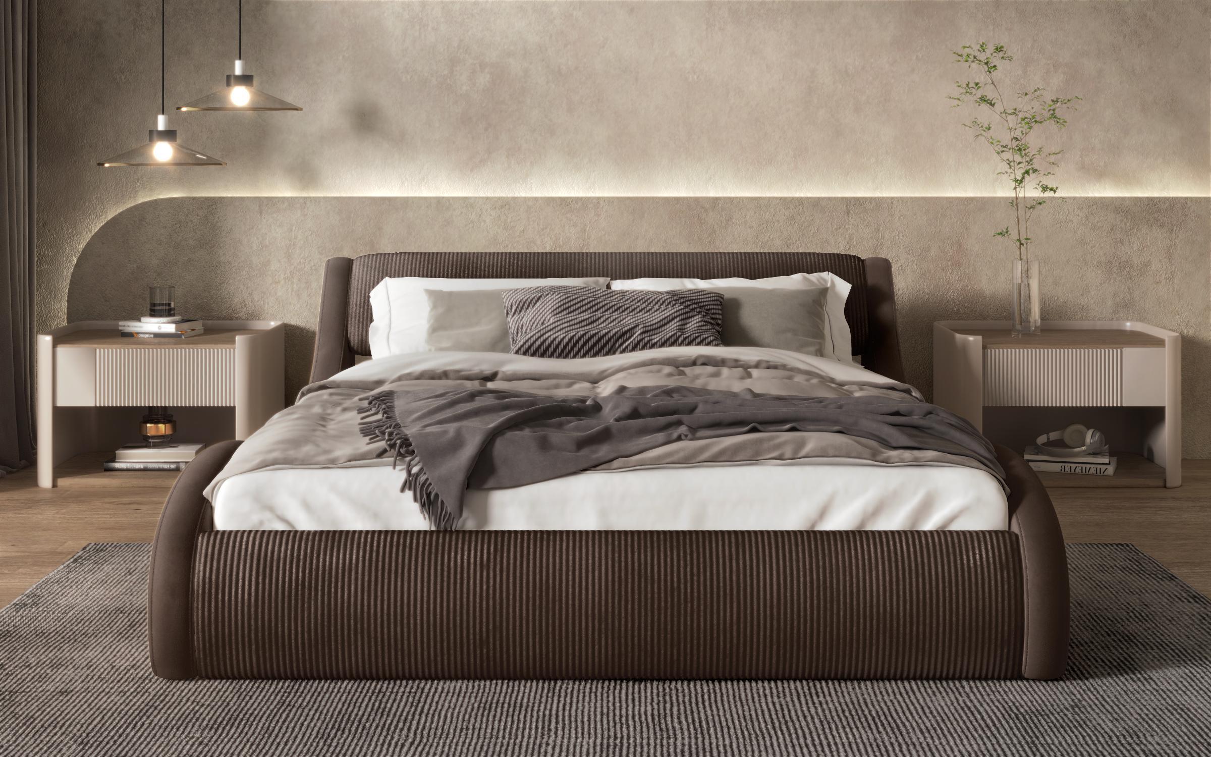 Ταπετσαρισμένο κρεβάτι 160/200 Liviana Deluxe, καφέ + σκούρο καφέ  4