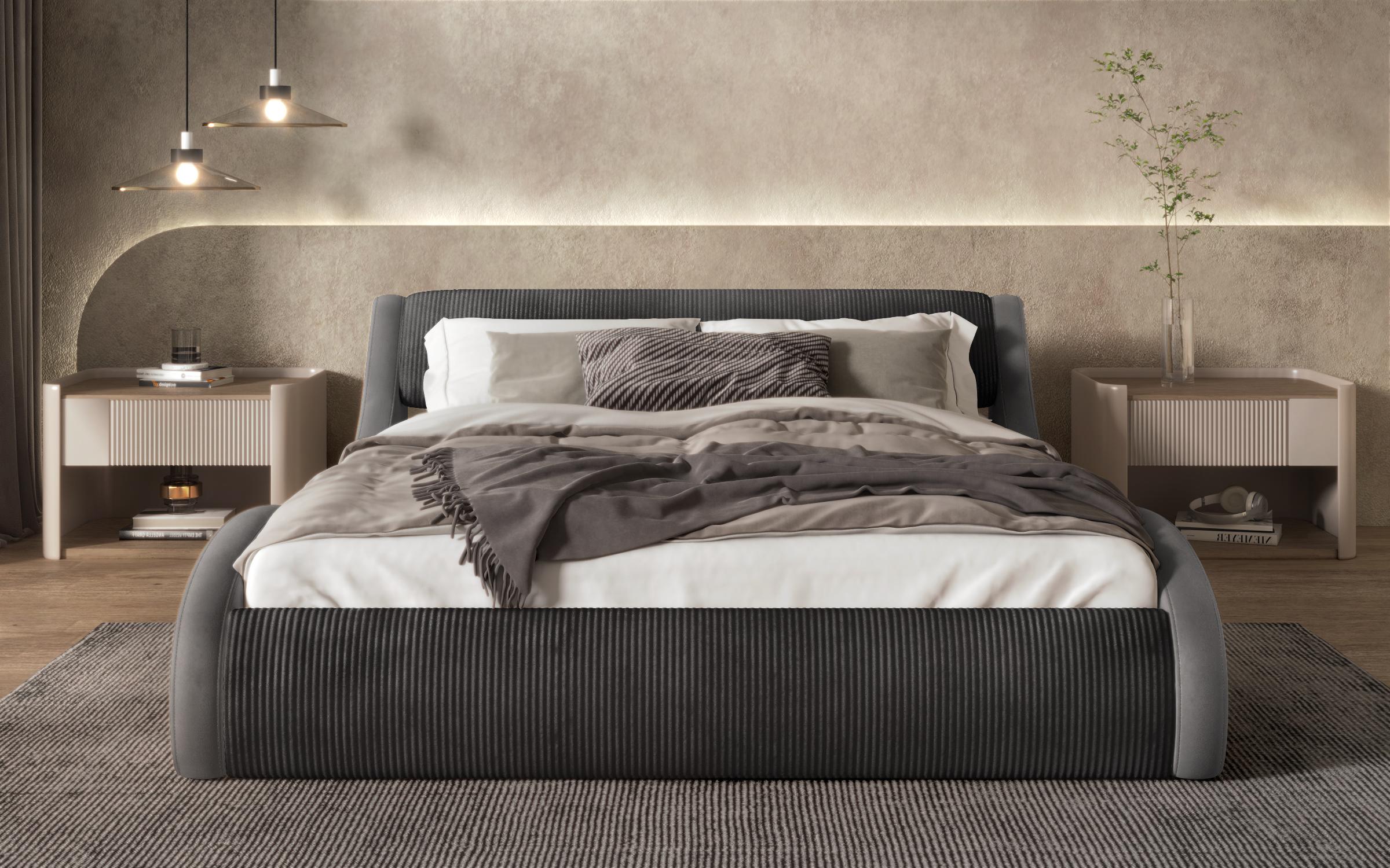 Ταπετσαρισμένο κρεβάτι 160/200 Liviana Deluxe, γραφίτης + σκούρο γκρι  3