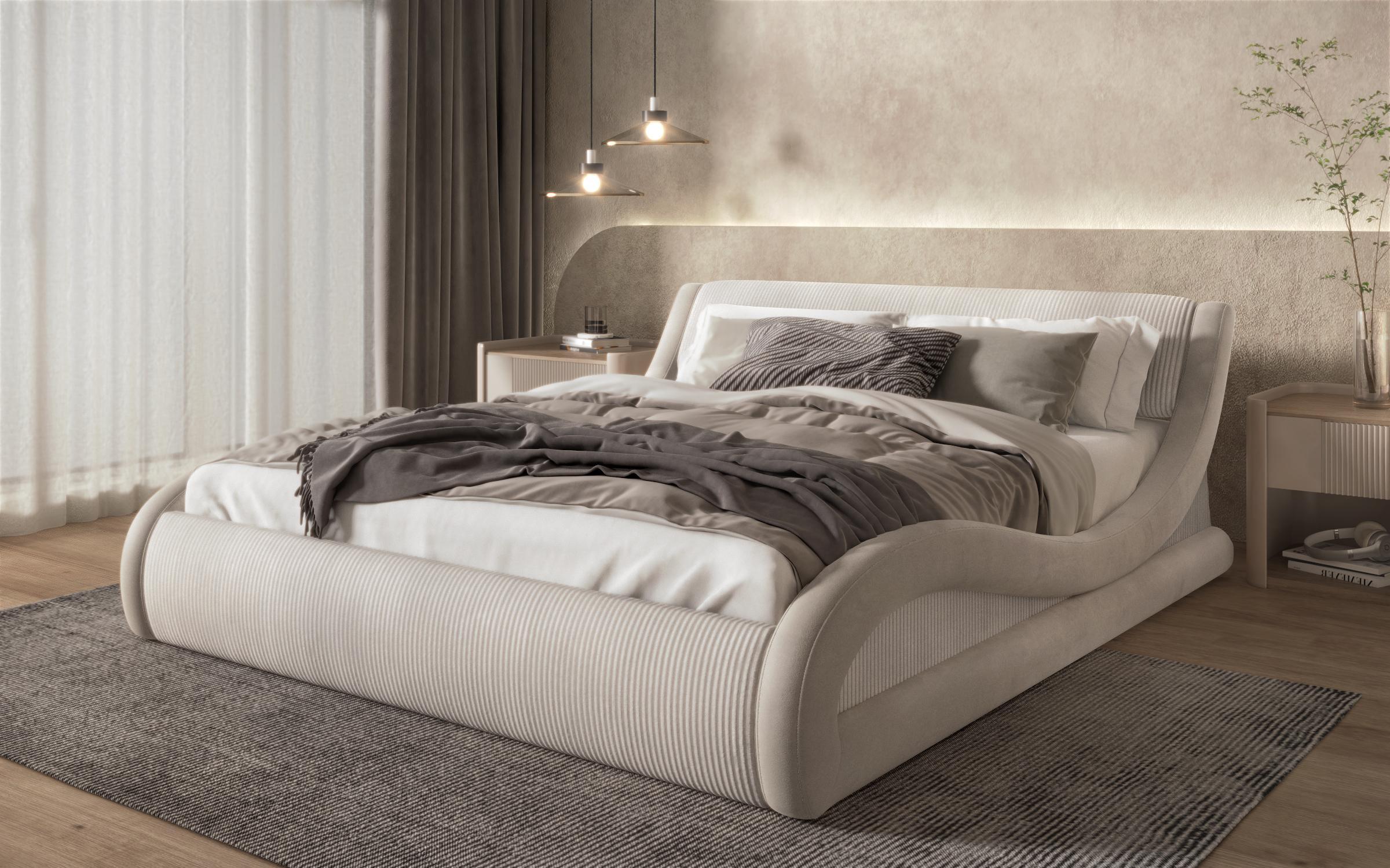 Ταπετσαρισμένο κρεβάτι 160/200 Liviana Deluxe, ανοιχτό μπεζ + μπεζ  1