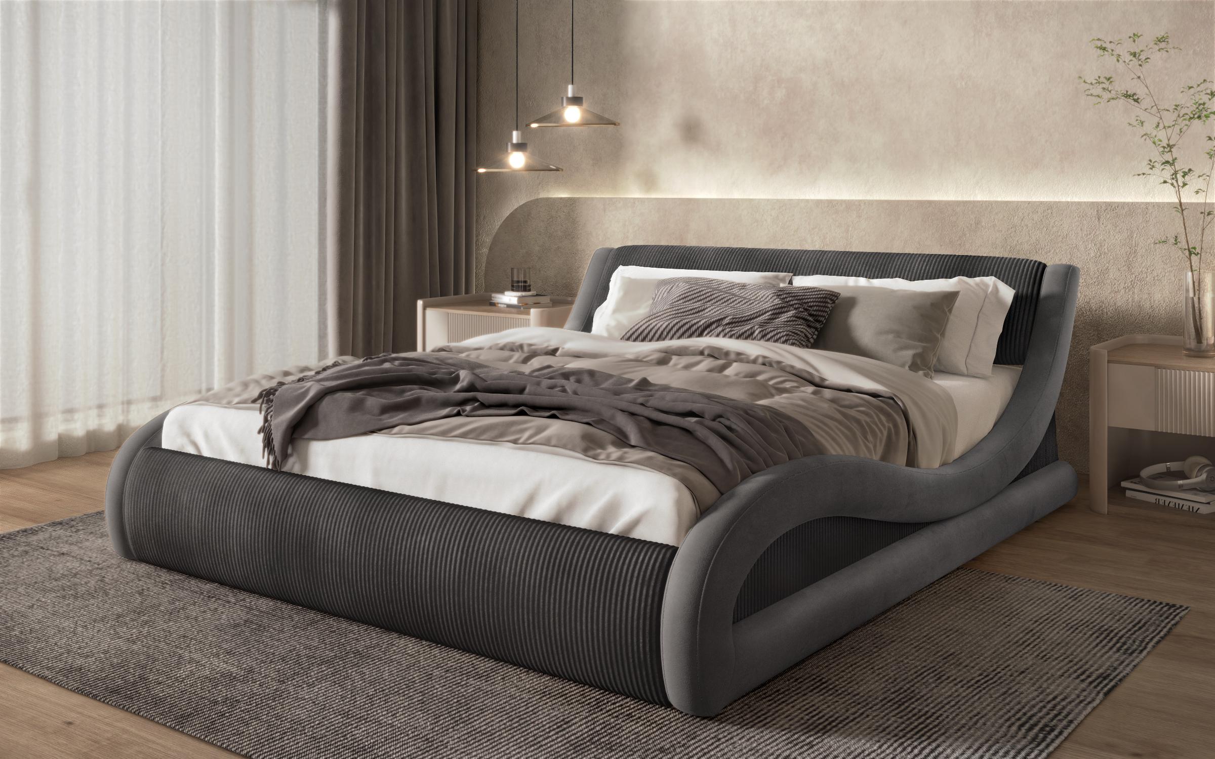 Ταπετσαρισμένο κρεβάτι 160/200 Liviana Deluxe, γραφίτης + σκούρο γκρι  1