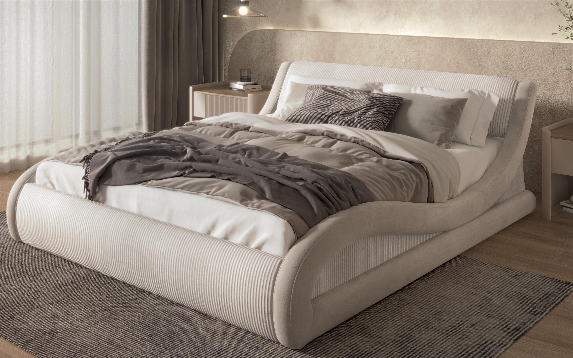 Ταπετσαρισμένο κρεβάτι 160/200 Liviana Deluxe, ανοιχτό μπεζ + μπεζ  3